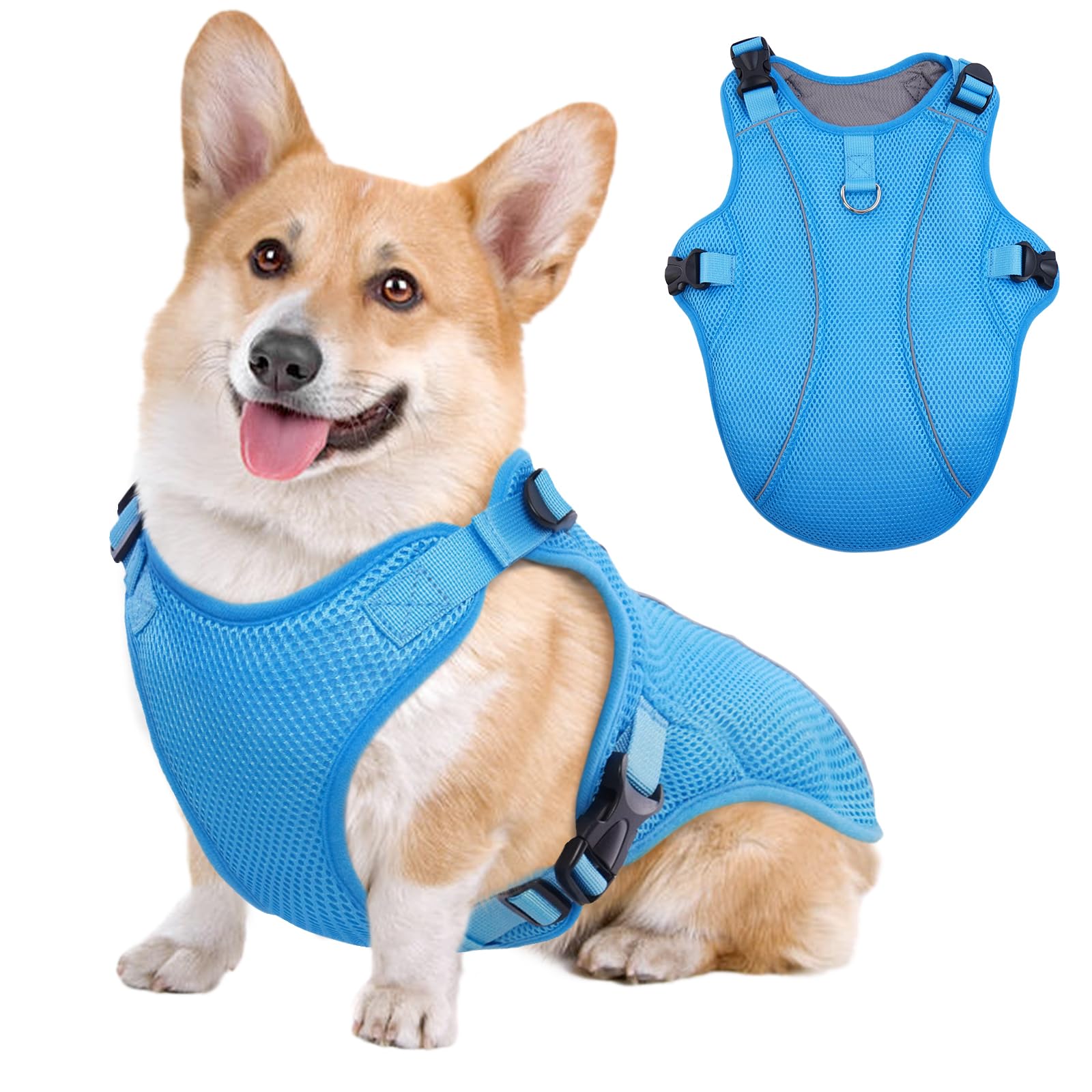 Kuoser Dog Cooling Vest Harness, Medium Dog Cooler Jacket With Adjustable Buckle For Outdoor Beach, Hiking, Training Blue L
