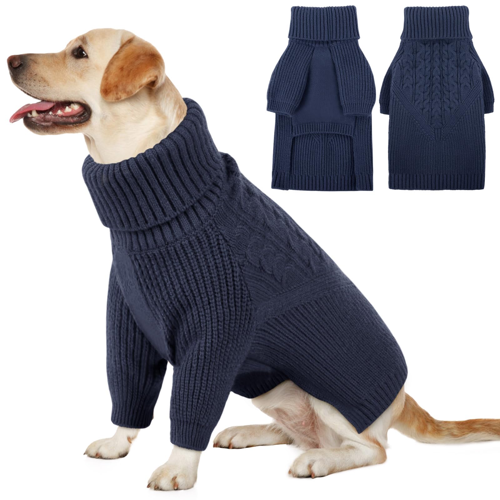 Queenmore Precious Winter Dog Knit Wear Xxl - Perfect For Boys Or Girls, Ideal Xmas Gift For Big Dogs - Warm & Chunky Navyblue C