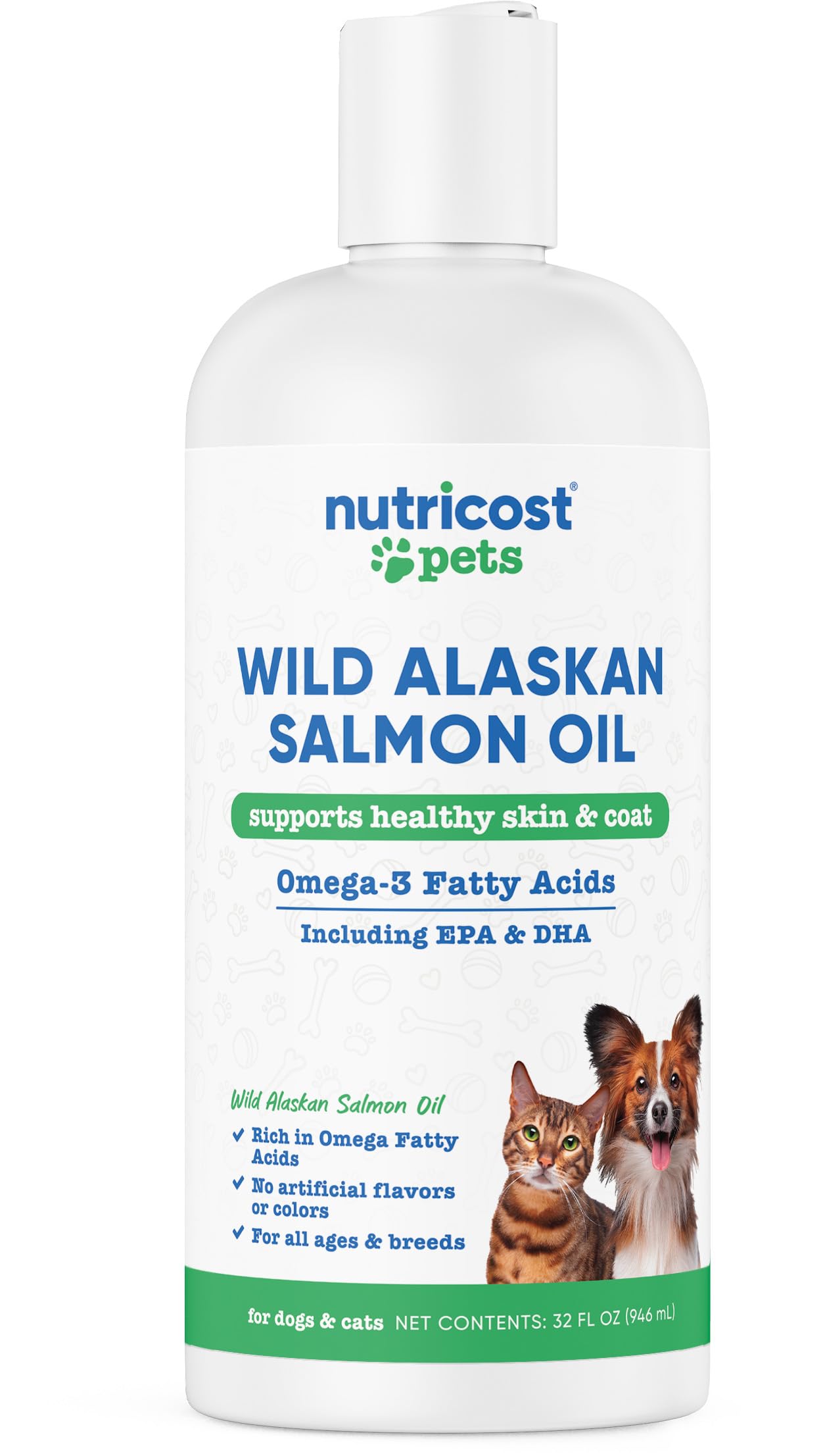 Nutricost Pets Wild Alaskan Salmon Oil for Dogs and Cats, 32 fl oz, Supports Healthy Skin & Coat, Omega-3 Fatty Acids Including 