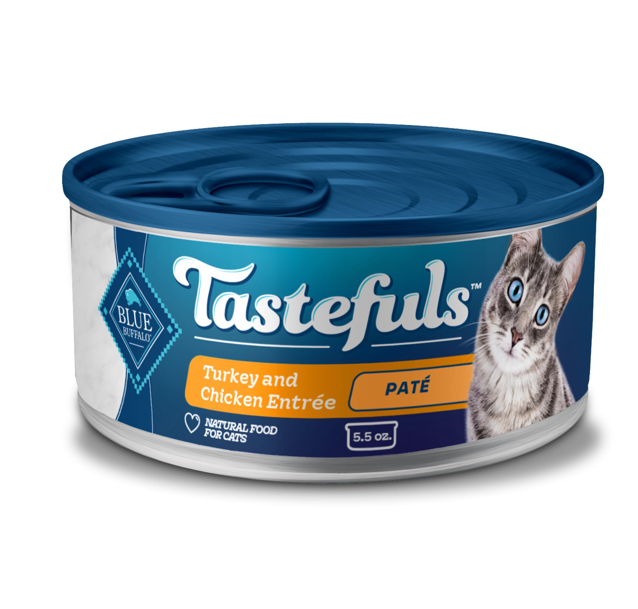 Blue Buffalo Tastefuls Wet Cat Food Pat  , Made with Natural Ingredients, Turkey and Chicken Entr  e, 5.5-oz Cans (24 Count)