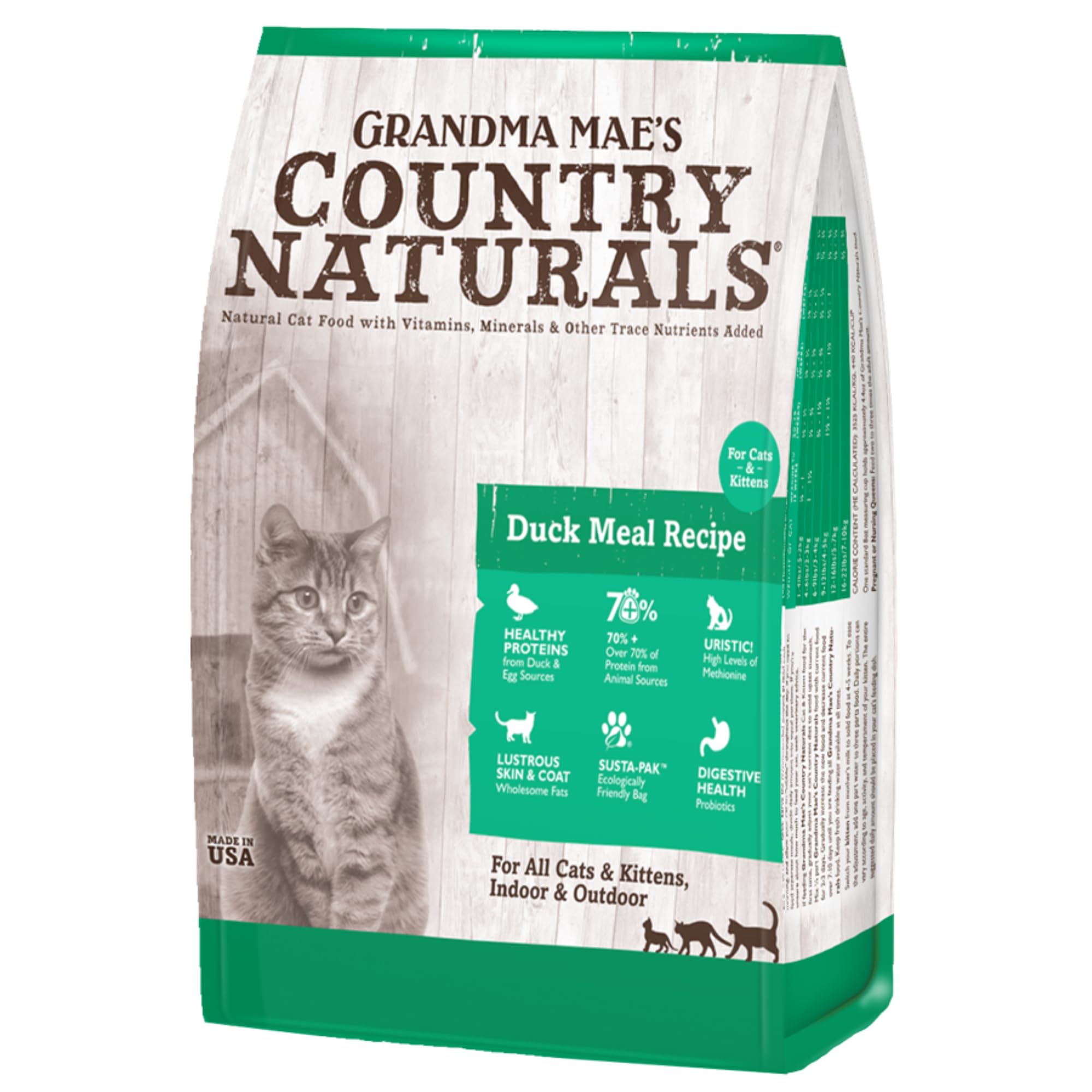 Grandma Maes Country Naturals Dry Cat Food, Duck & Brown Rice, Slow Cooked & Nutrient Dense, Made in USA, 12 LB Bag