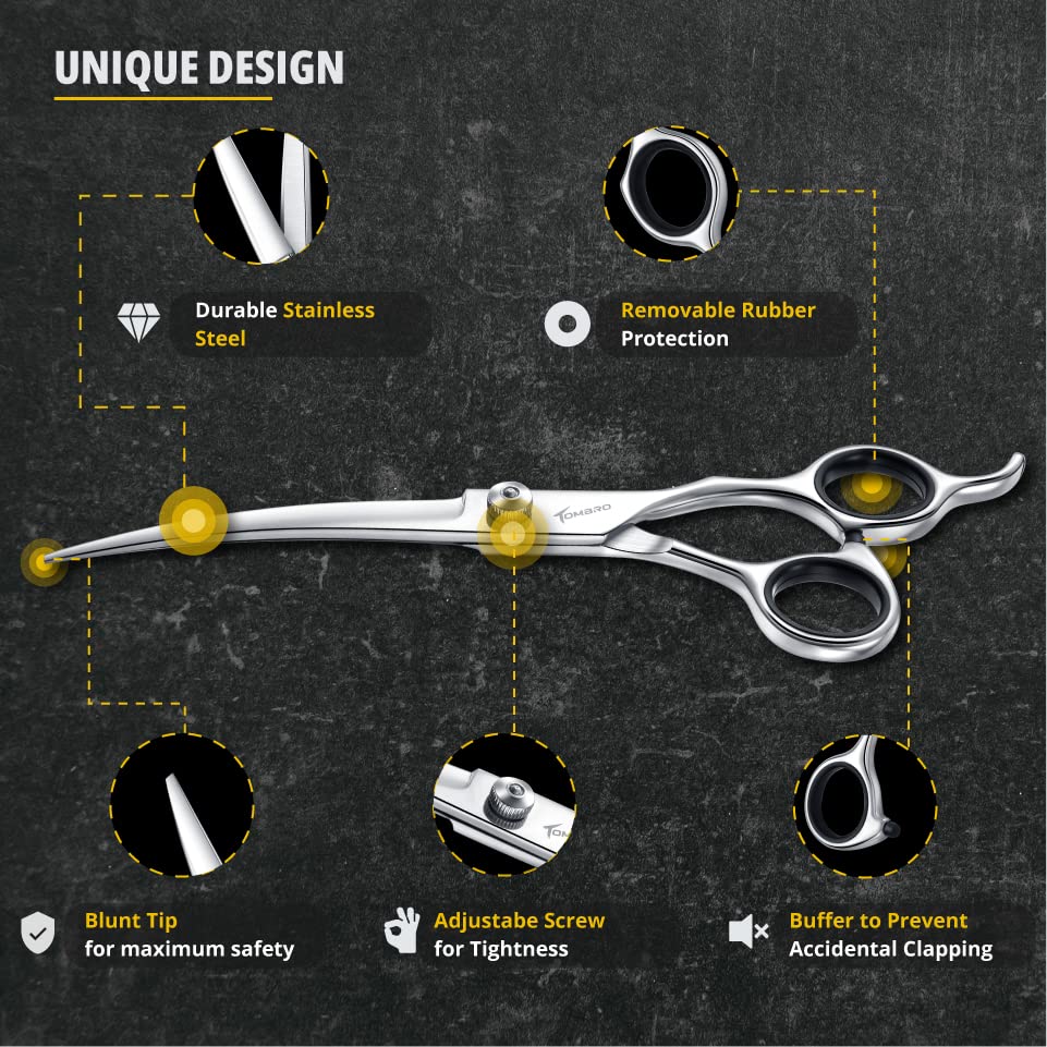 Tombro 7.0' Curved Dog Grooming Scissors Professional Curved Scissors For Pets 6Cr Stainless Steel Pet Grooming Scissors With Safe Round Tips,Pets Grooming Shears With Offset Handle (Down-Curved)