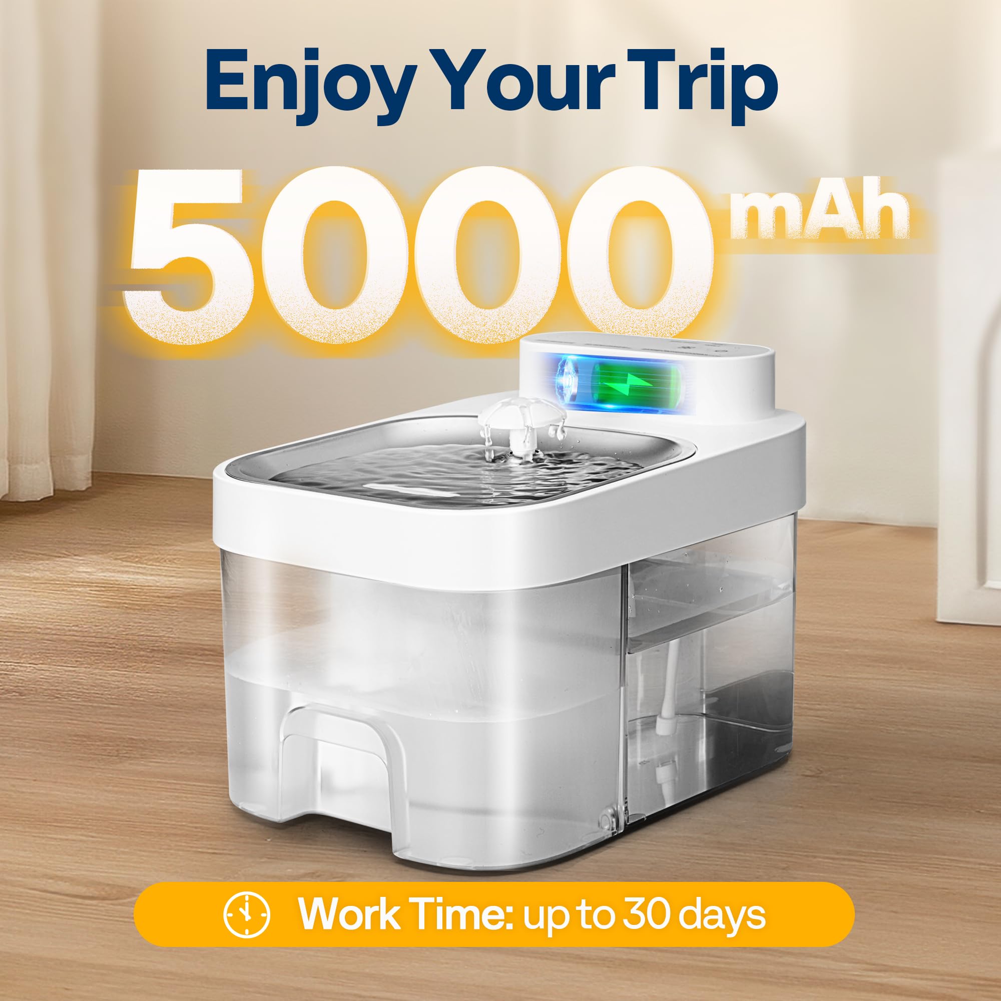 Vivohome Smart Pet Water Fountain, 101Oz Separated Fresh Water Tank, No Fliter Needed & Wireless Pump, Battery Operated Super Cl