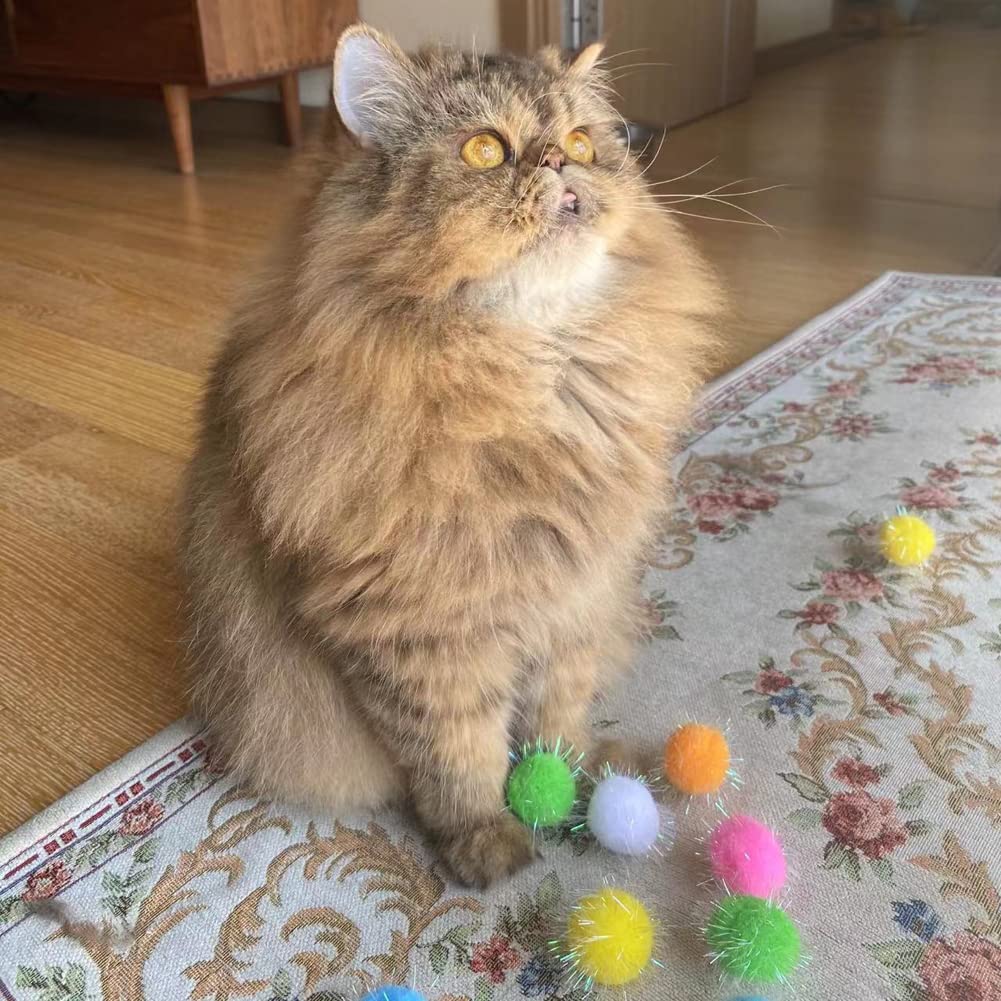 Rimobul 20Pcs 1.5Inch Extra Large Cat'S Favorite Chase Glitter Ball Toy Sparkle Pom Pom Balls