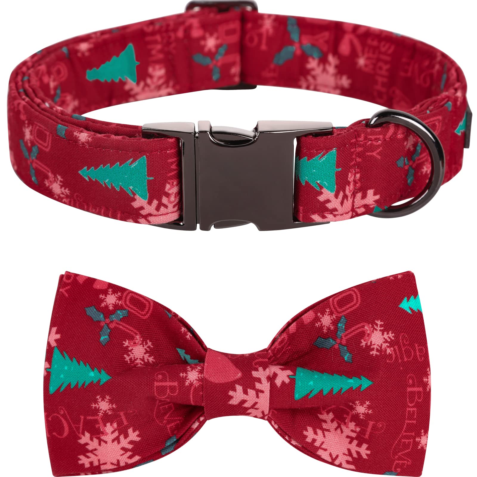 Lionet Paws Christmas Dog Collar With Bowtie, Durable Adjustable And Comfortable Collar For Medium Dogs, Neck 13.5-22In
