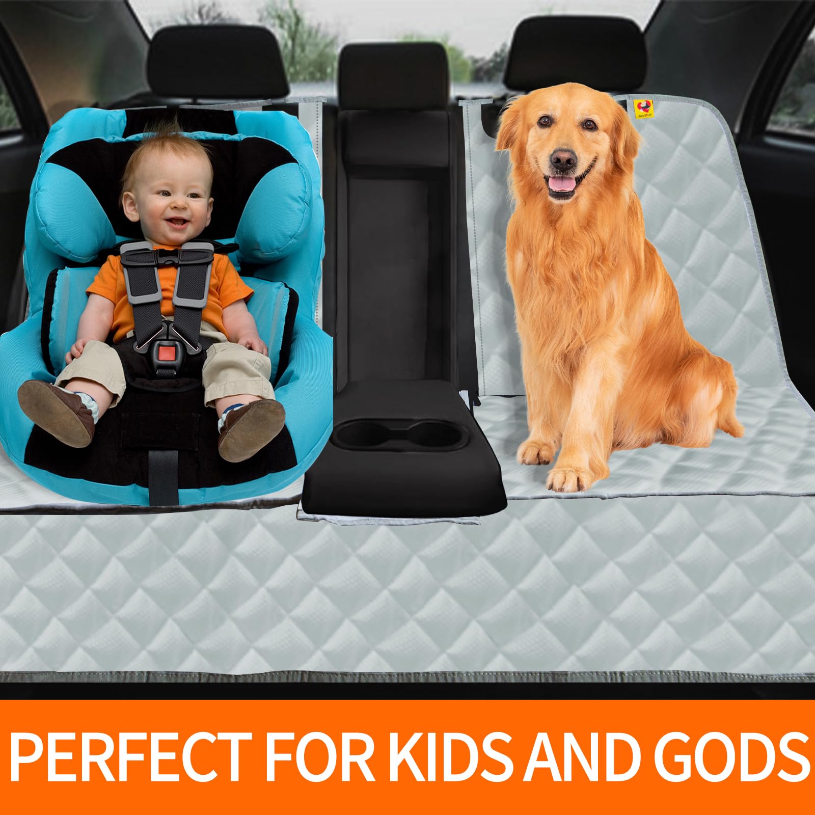 Bark Lover Dog Car Seat Cover for Back Seat, Waterproof Bench Backseat Protector, Nonslip Rear Seat Cover for Kids & Pets, Compa