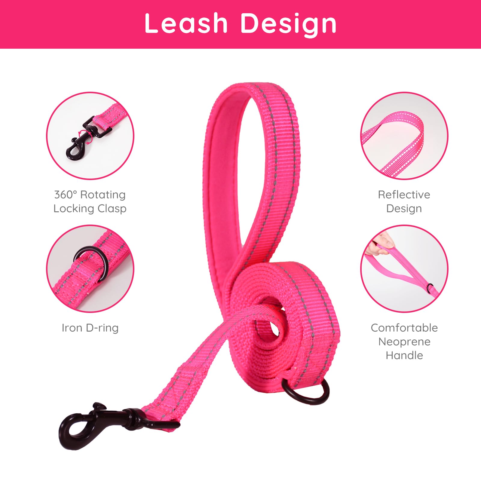 Bella & Pal Puppy Harness With Leash Set, Dog Harness For Small Dogs No Pull, Dog Leash For Small Dogs, Step In Harness For Extra Small Dogs, Hot Pink Harness, Xs