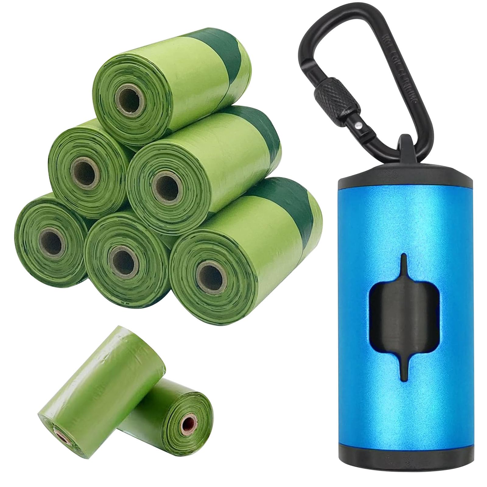 Shaouman Metal Dog Poop Bags Holder Aluminum Poo Bags Dispenser With Pet Waste Bags 3 Leash Clasp And Elastic Rope For Used Bags(1 Holder 135 Bags,Blue)