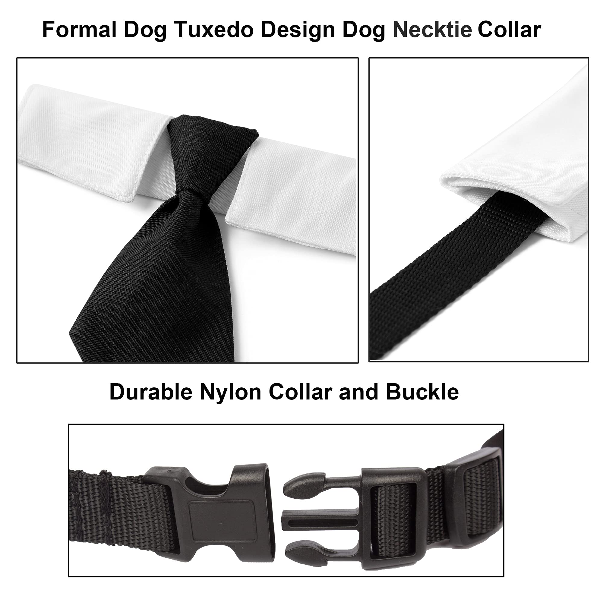ADOGGYGO Adjustable Dog Neck Tie Collar Pet Collar with Black Necktie Wedding Formal Tux Collars for Medium Dogs Pets (Medium)