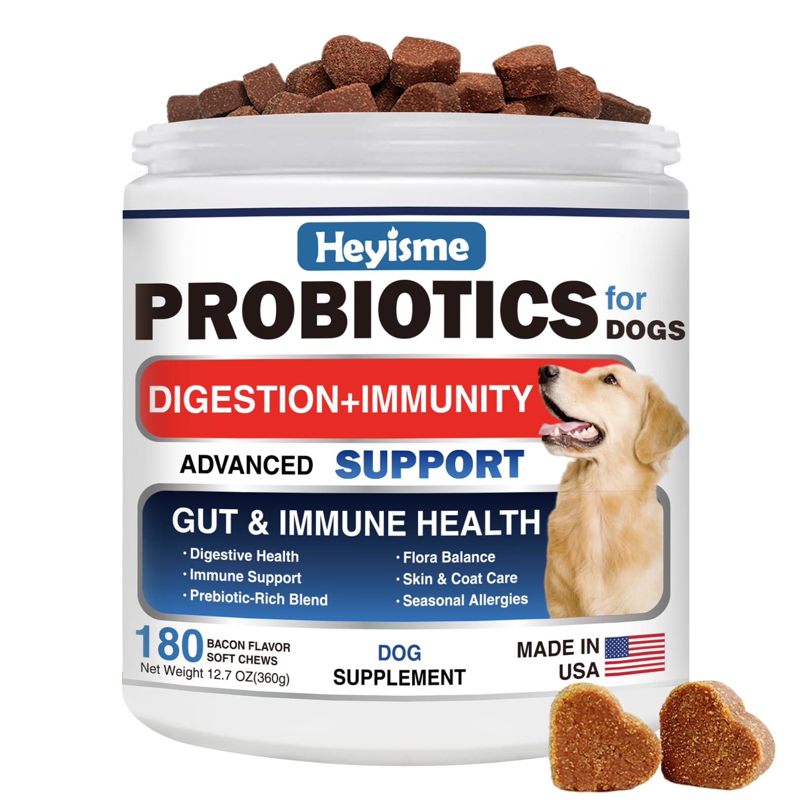 HEYISME Probiotics for Dogs, Improve Yeast Balance, Itchy Skin Itchy Ears, Gut Health, Allergies, Immunity, Dog Probiotics and D