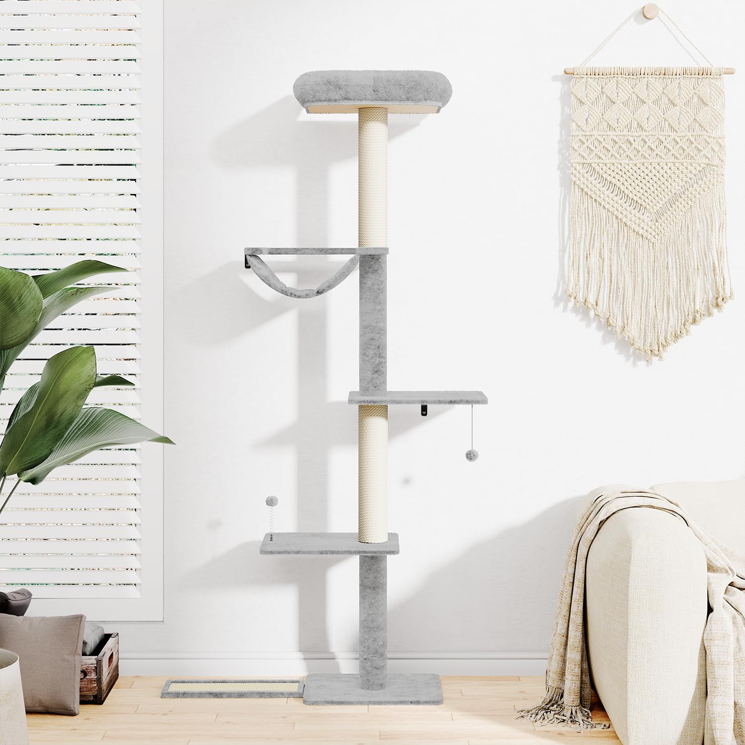 NUNU LAB Wall Mounted Cat Climber Set, Wall Furniture Set, DIY Wall/Window Shelves, Scratching Post, Comfortable Bed, Cat Shelve