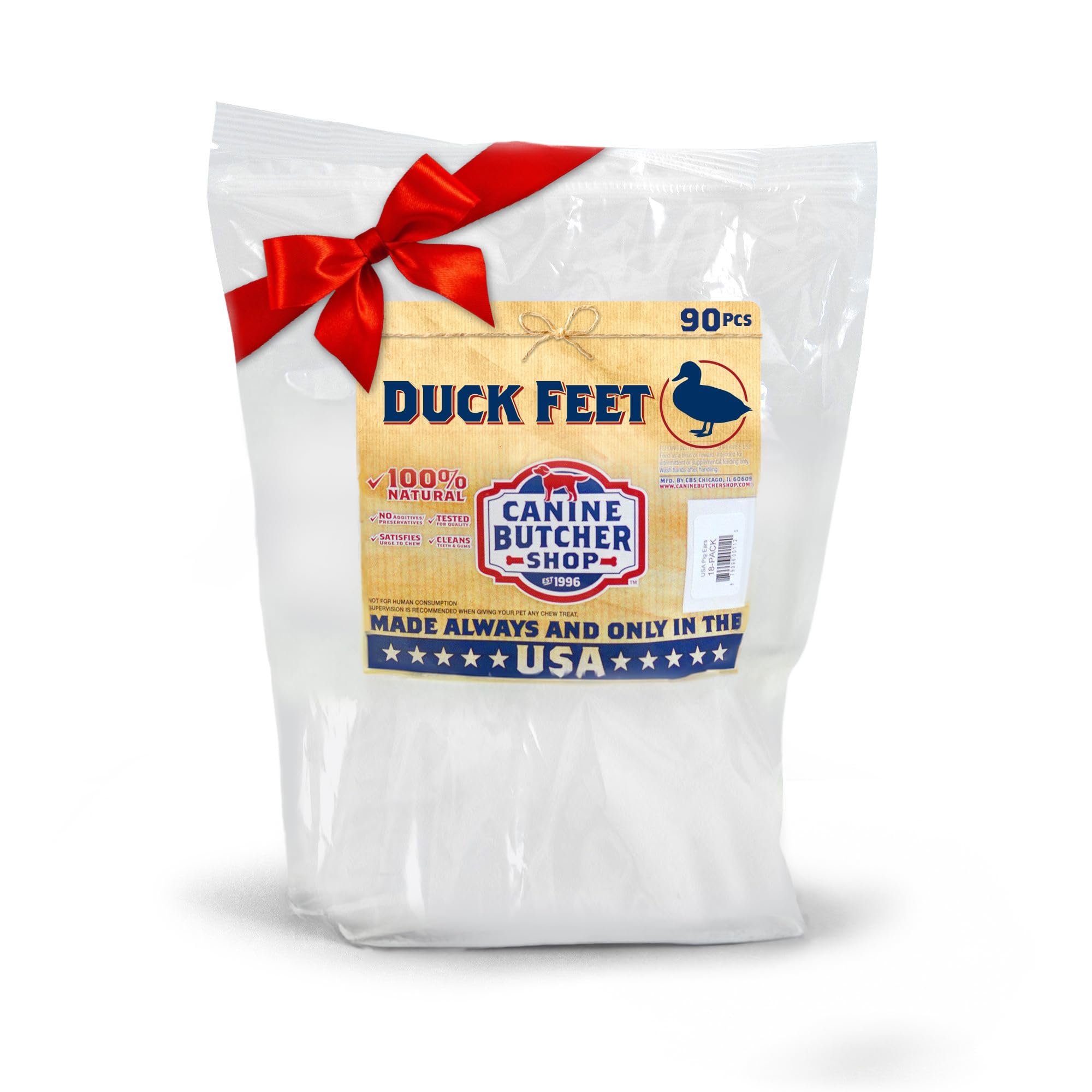 Canine Butcher Shop Duck Feet for Dogs (Pack of 90), Raised & Made in USA Dehydrated Duck Feet, All-Natural Dog Chews, Treats, S