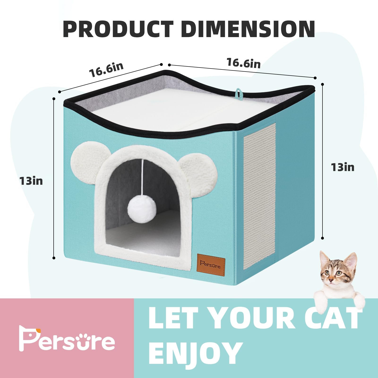 Persure Cat House Cat Beds For Indoor Cats Large Foldable Multifunction Cat Cave For Pet With Hover Ball And Scratching Board(Mi