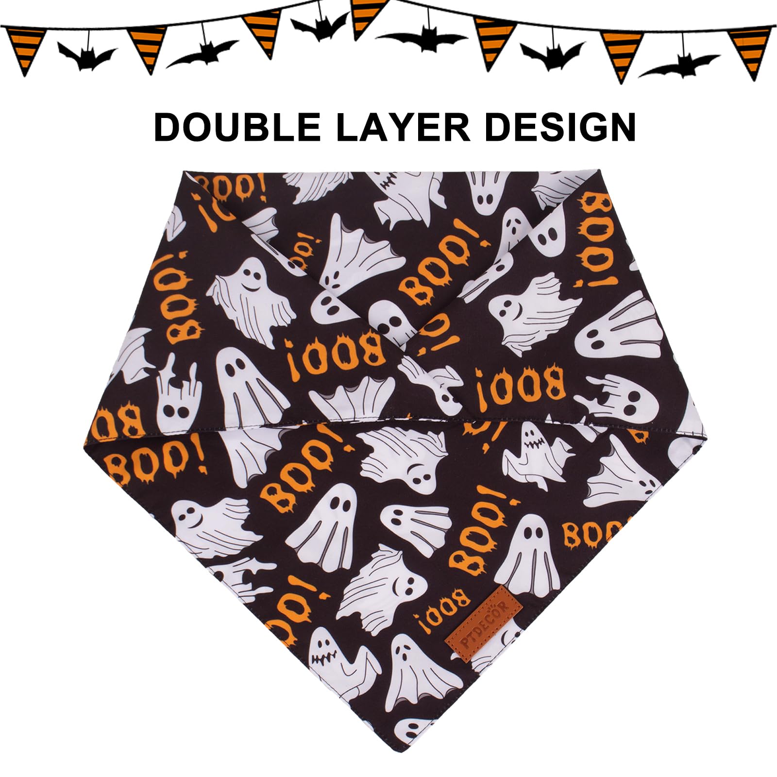 Ptdecor Halloween Dog Bandana, Reversible Holiday Pet Scarf, Multi Size, Triangle Puppy Halloween Bandanas For Medium Large Dogs