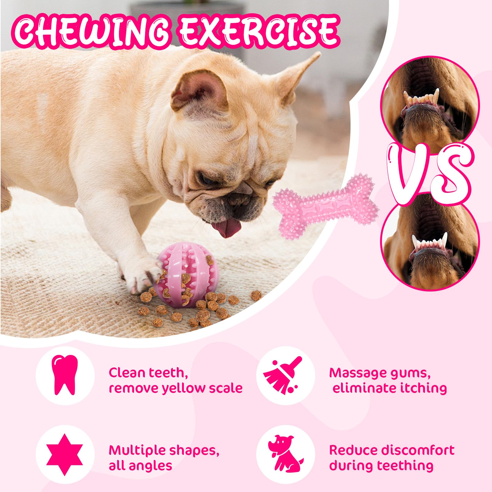 Omivine Puppy Chew Toys for Teething Small Dogs, 8 Pack Pink Puppy Toys for Teething Treat Interactive to Keep Them Busy, Cute S