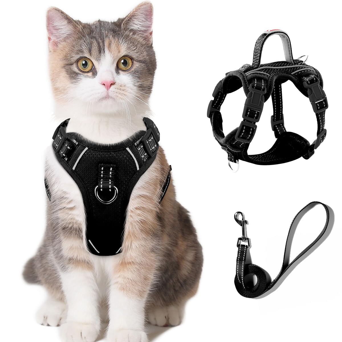 Cat Harness And Leash Set For Walking Escape Proof For Small Large Cat Kitten Harness With Id Tag Pocket (Black,S)