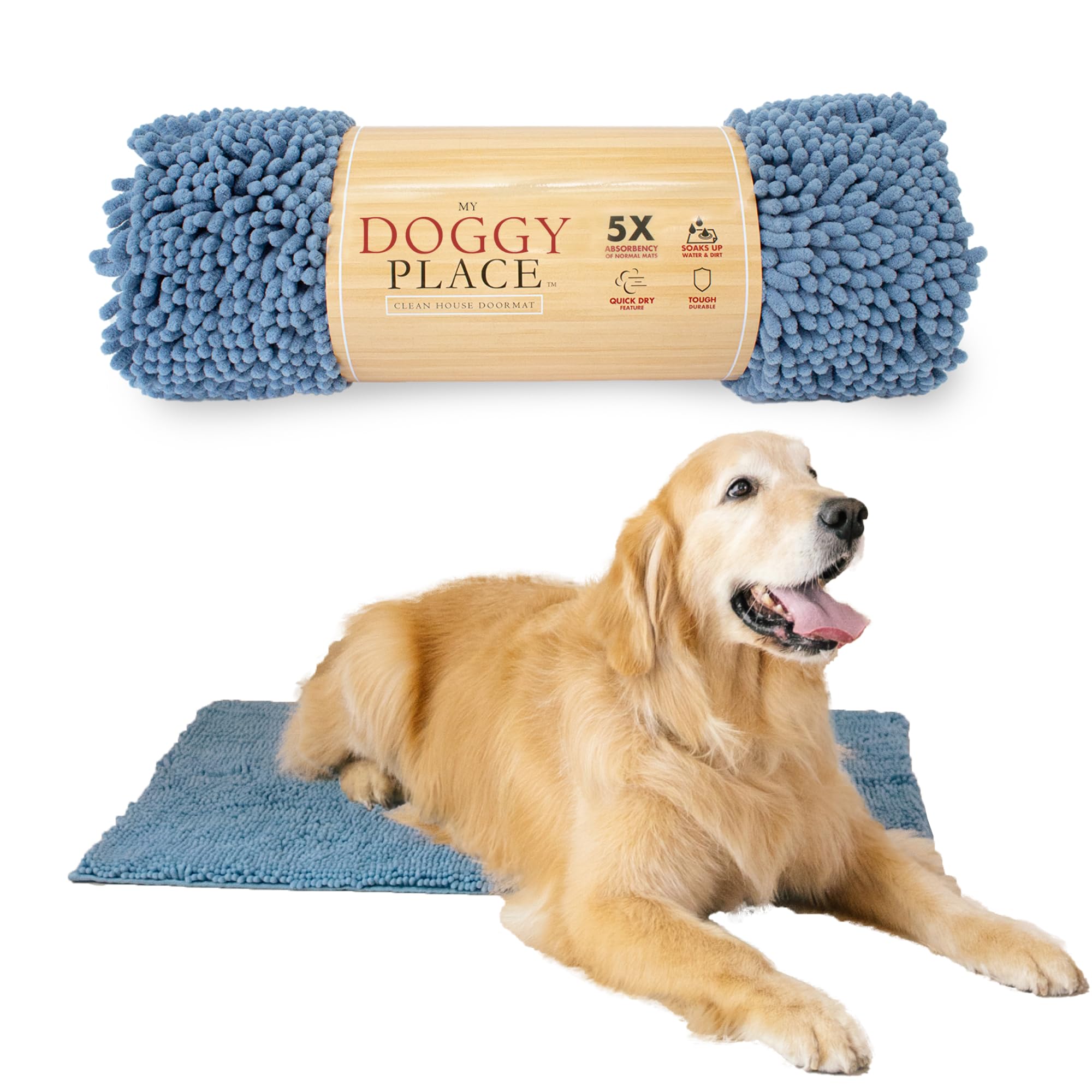 My Doggy Place Microfiber Dog Mat for Muddy Paws, 36 x 26 Faded Denim - Absorbent and Quick-Drying Dog Paw Cleaning Mat, Washer 