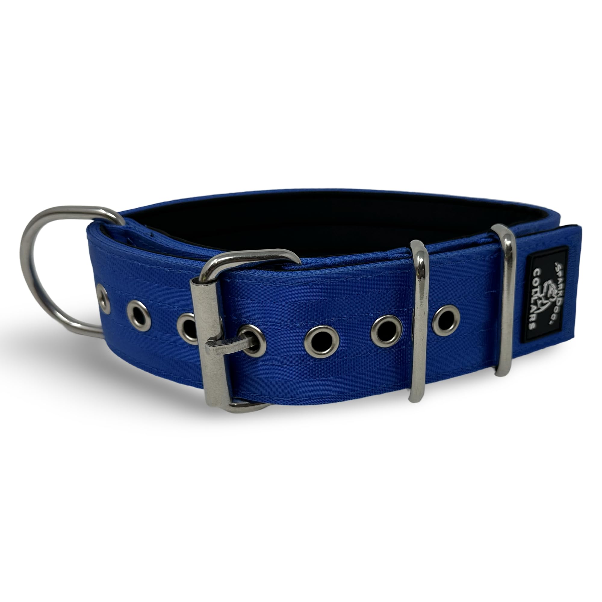 Sparkdog Collars Padded Working Dog Collar - 2 4Ply Padded Dog Collar Heavy Duty Stainless Steel Tactical Seatbelt Wide Buckle