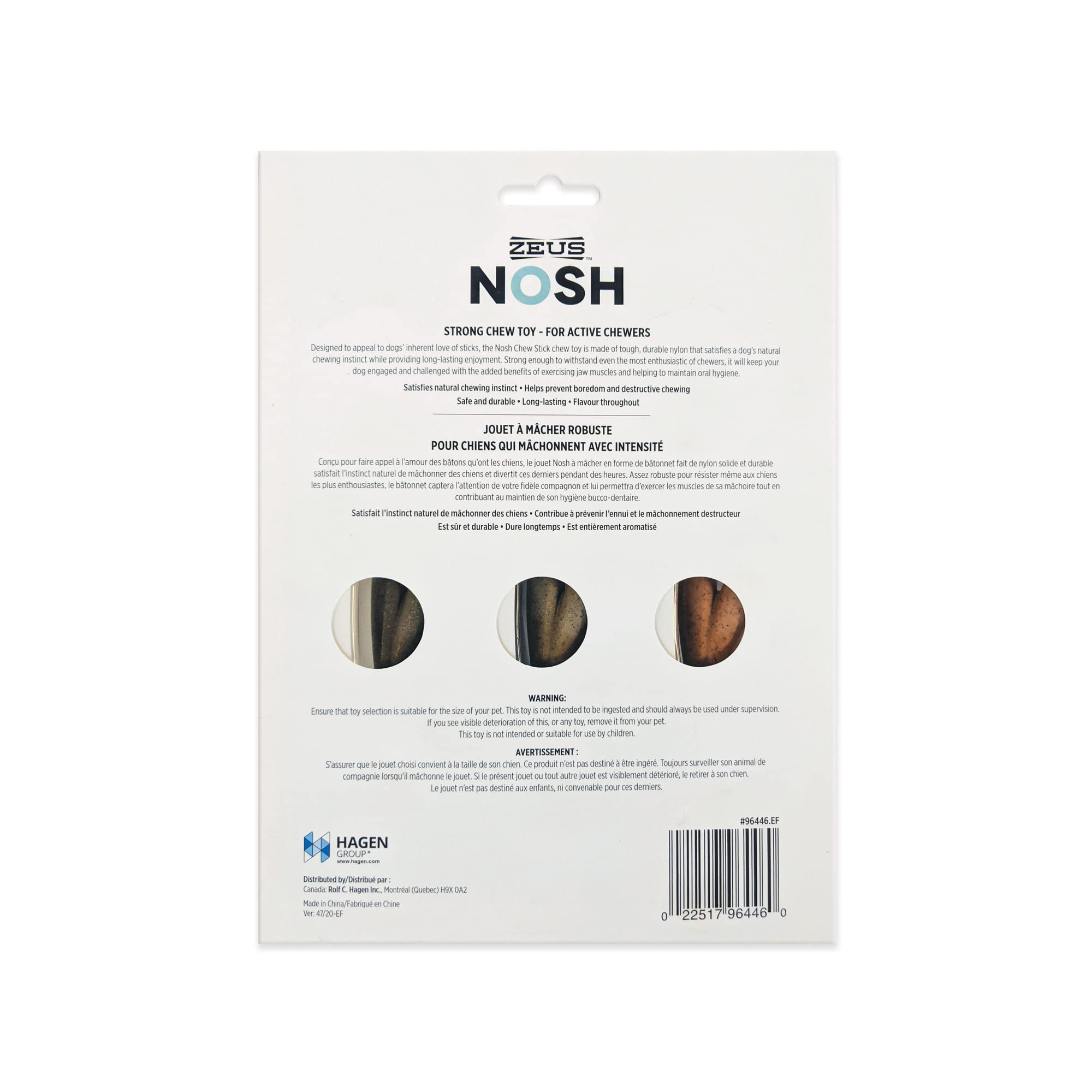 ZEUS Nosh Strong Chew Sticks, Dog Chew Toy, Tasty Trio 3-Pack (96446)
