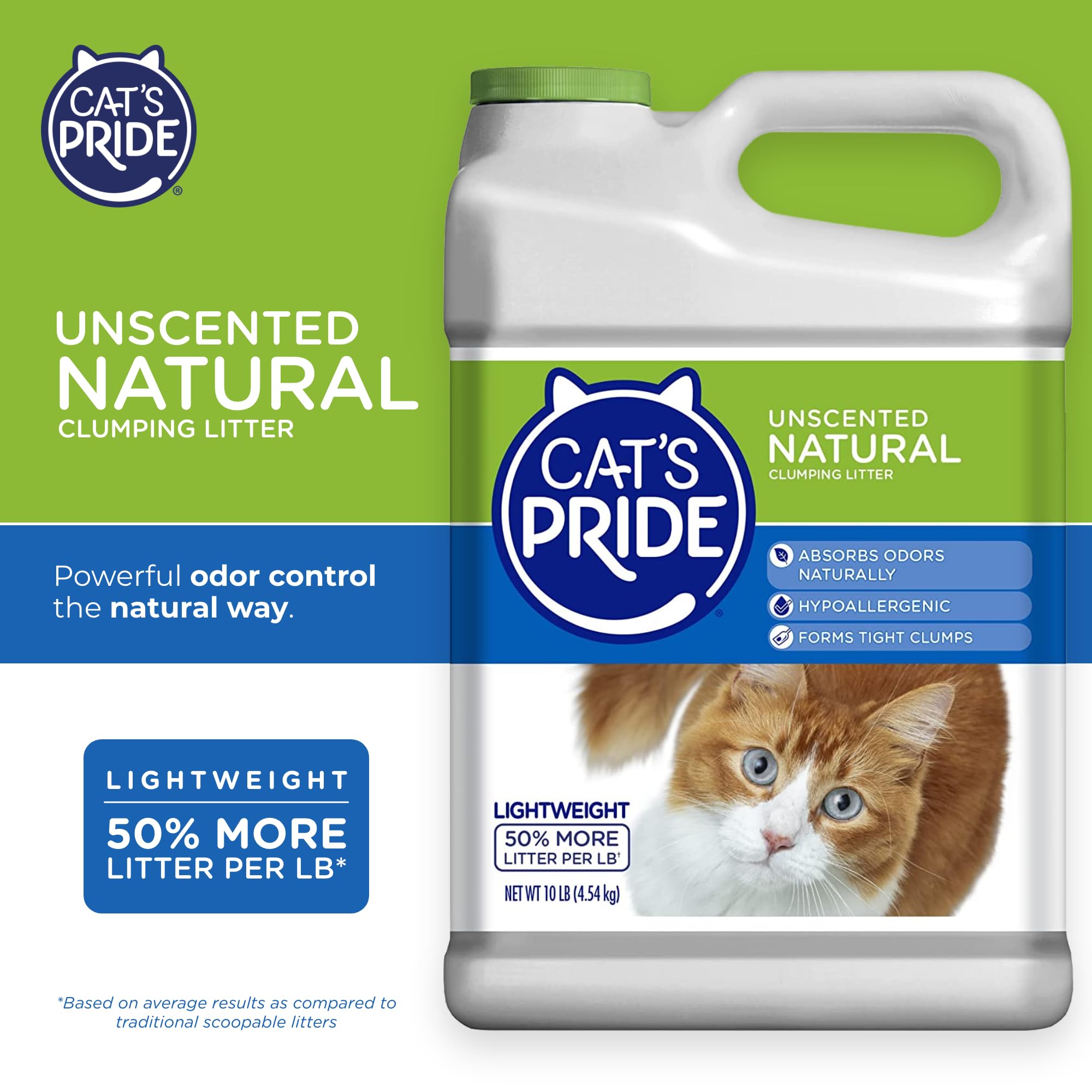 Cat'S Pride Lightweight Clumping Litter: Natural - Powerful Odor Control - Unscented, 10 Pounds