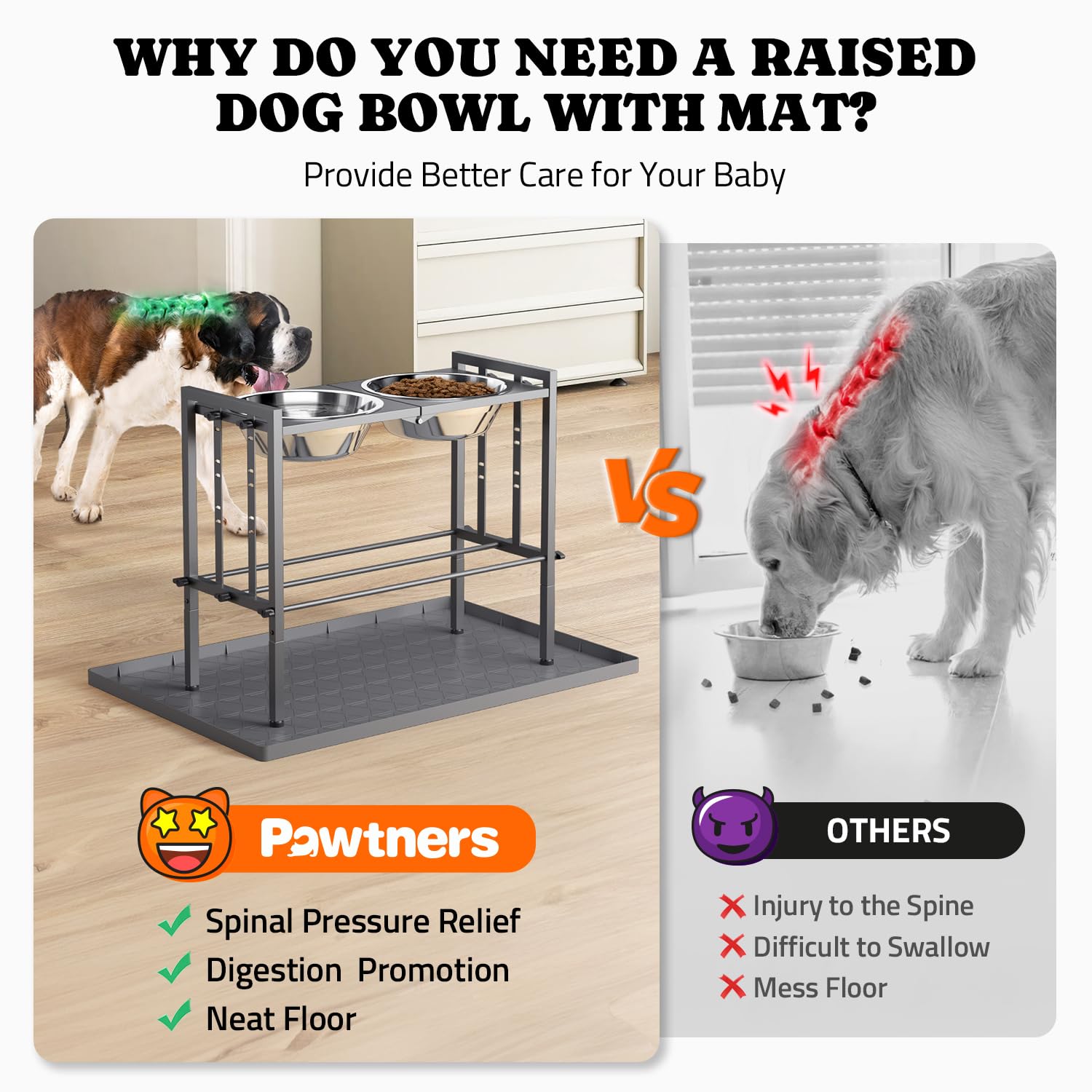 Elevated Dog Bowls - Metal Raised Dog Bowls For Large Breed With 3 Adjustable Heights, Perfect Sturdy Bowl Stands For Extra Larg