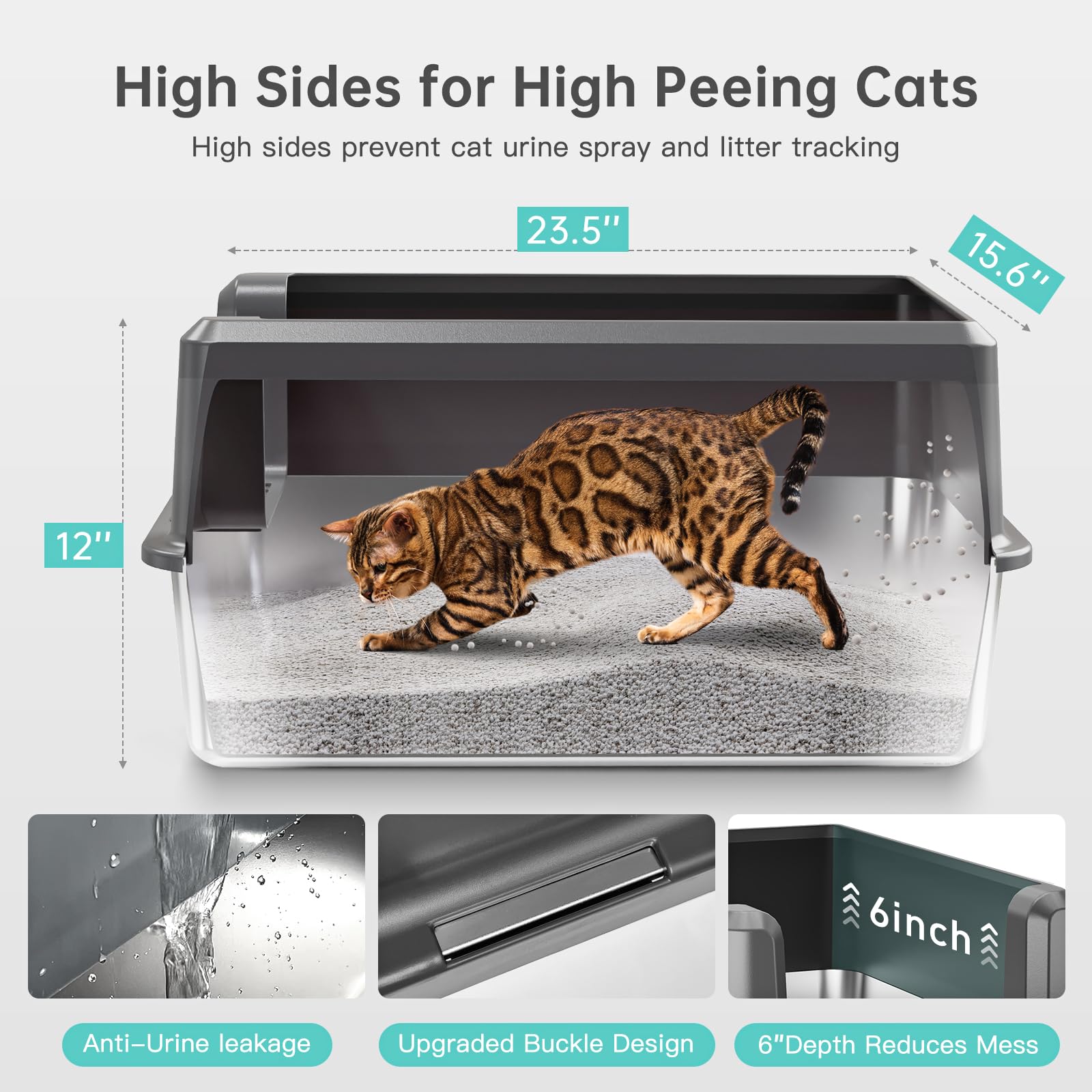 Woofigo Enclosed Stainless Steel Cat Litter Box With Lid, Xl Extra Large Litter Box For Big Cats, Metal Litter Box High Sided, Never Absorbs Odors, Anti-Urine Leakage, Easy Cleaning, Include Scoop