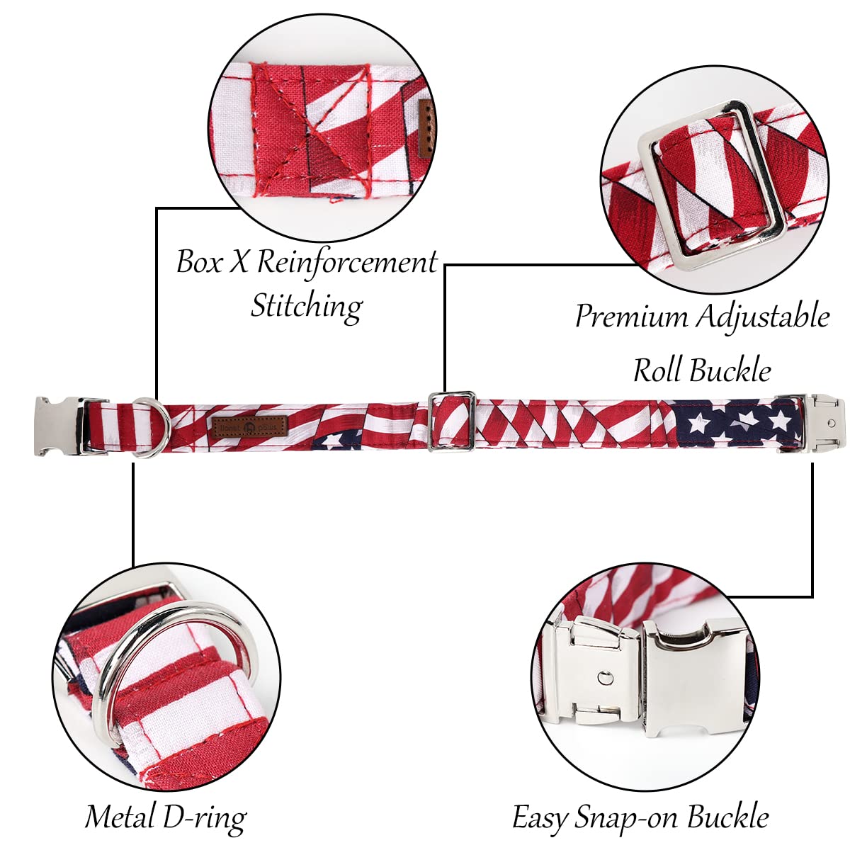 Lionet Paws Dog Collar, Comfortable Adjustable Cute Collar With Metal Buckle For Male Female Dogs, July Of 4Th, Large, Neck 16-2