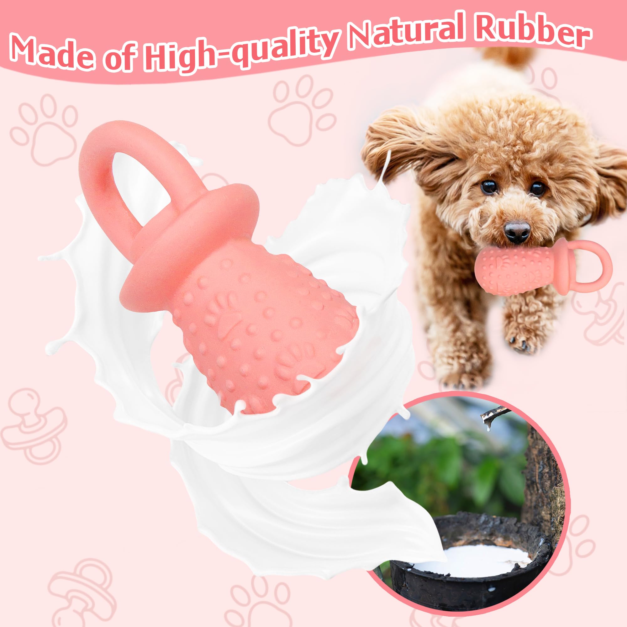 LLSPET Latex Chew Dog Toy - Durable Squeaky Pacifier for Small & Medium Dogs, 5.2" - Pink, Model HJ-XNZGWJ