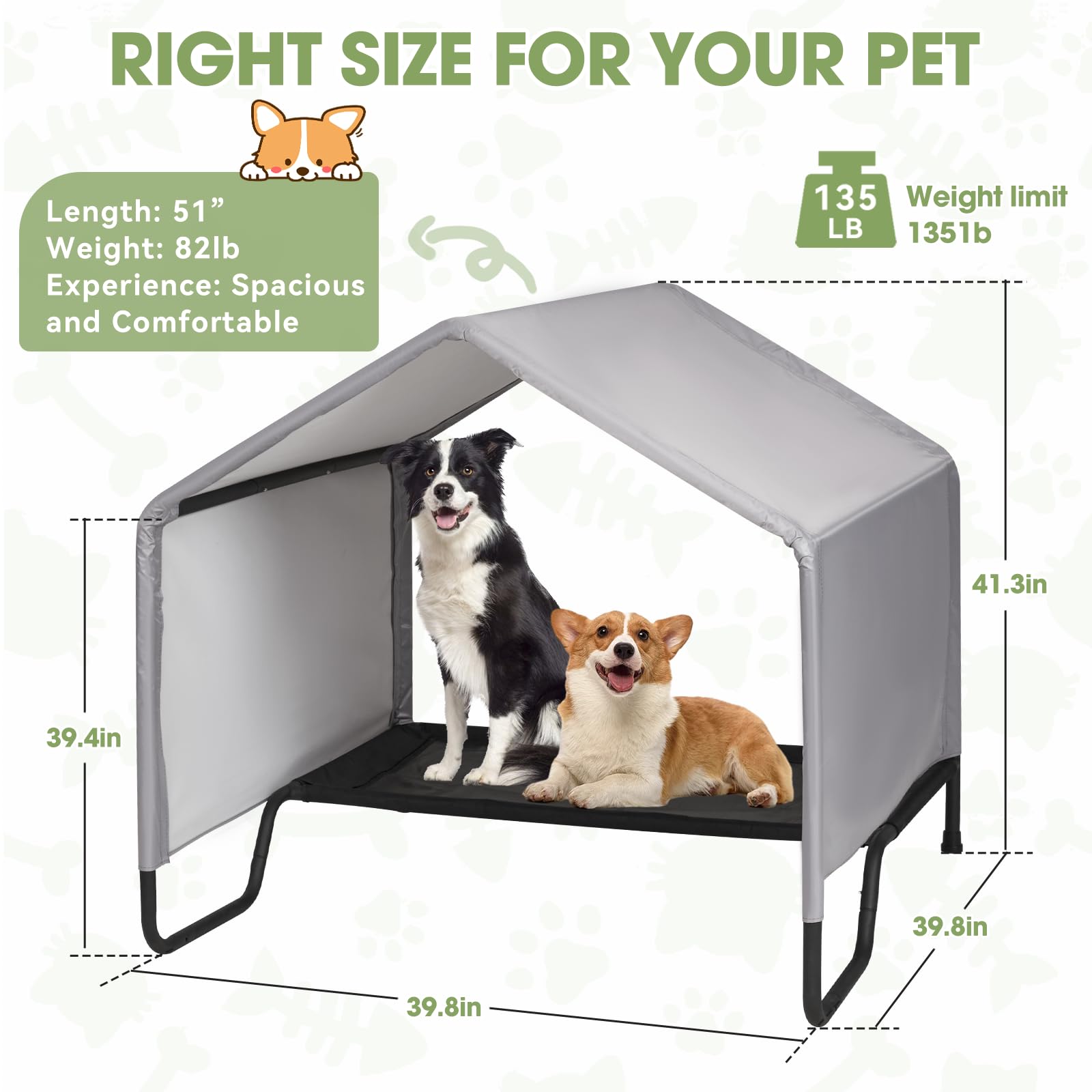 Dog Shade Shelter Outdoor Tent for Large Medium Dogs, 3.4'x3.4'x3.2' Outdoor Pet Tent Weatherproof, Outside Sun Rain Canopy Pet