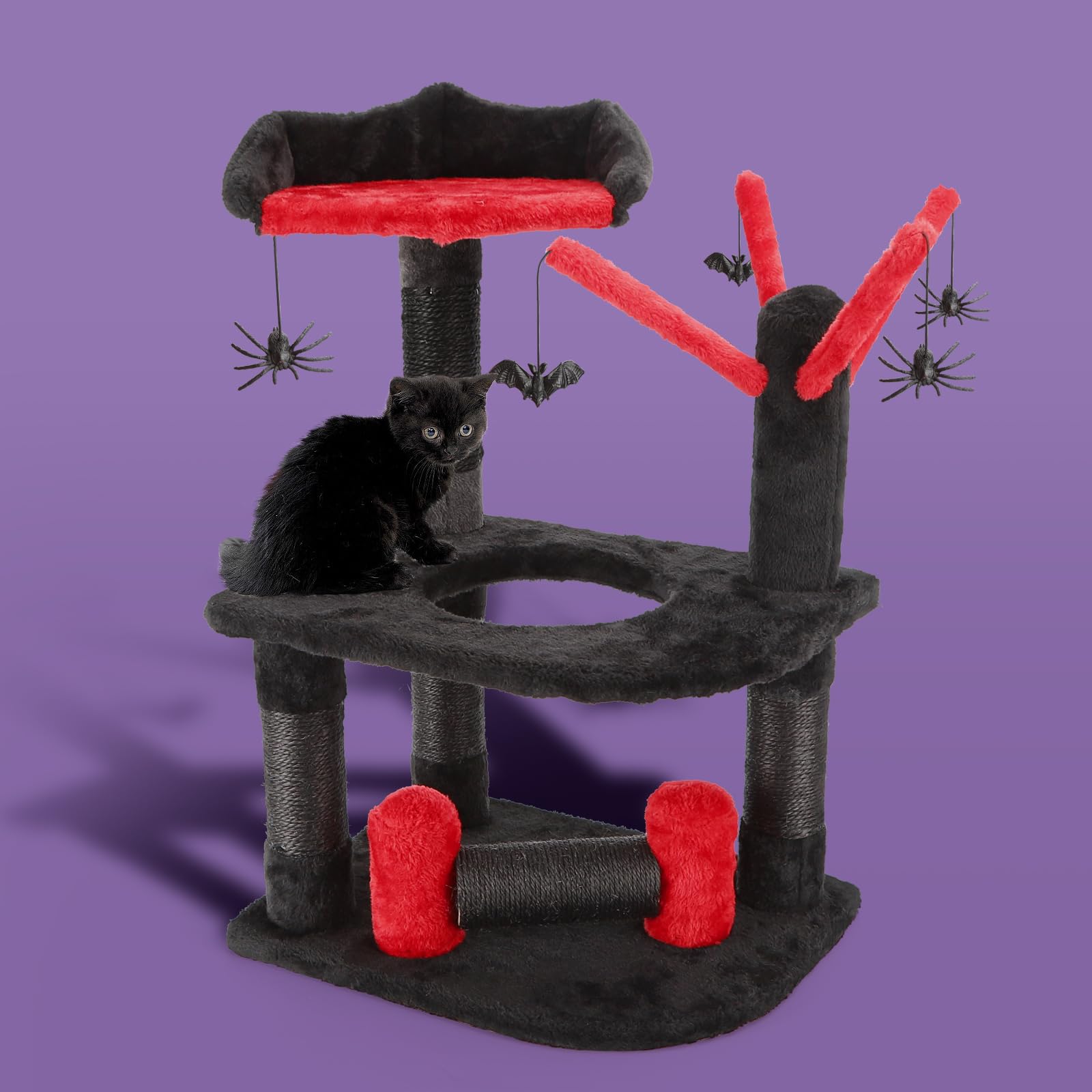 Nobleza Gothic Cat Tree, Halloween Black Goth Cat Tree Tower With Crown Perch & Playful Hole, Indoor Spooky Cat Tree Stand Climb