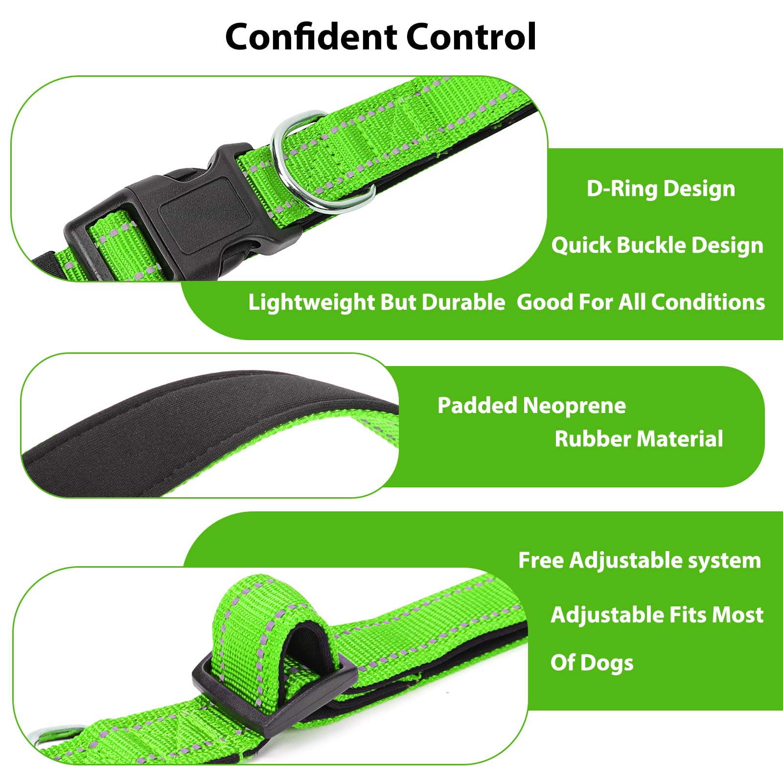 Penseepet Reflective Dog Collar Padded With Soft Neoprene Breathable Quick Release Basic Dog Collars For Puppy Small Dogs Girl Green