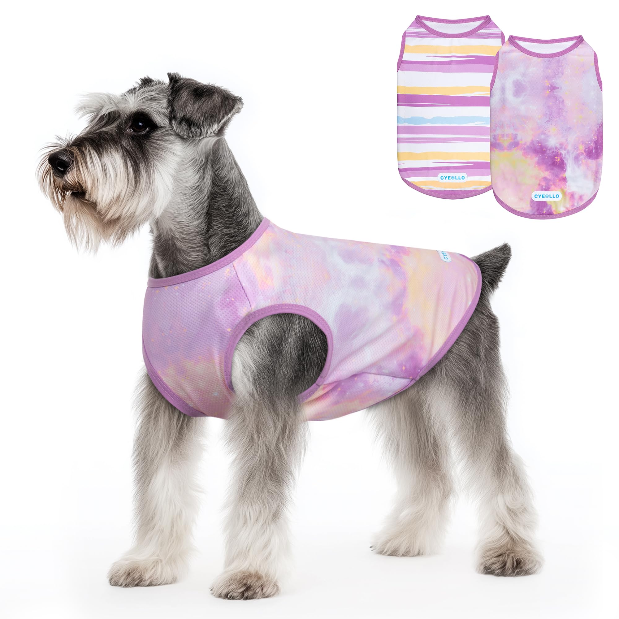 Cyeollo 2Pack Dog Shirt Cooling Breathable Sleeveless Summer Clothes For Dogs, Intant Cool T Shirts For Small Dogs, Purple M