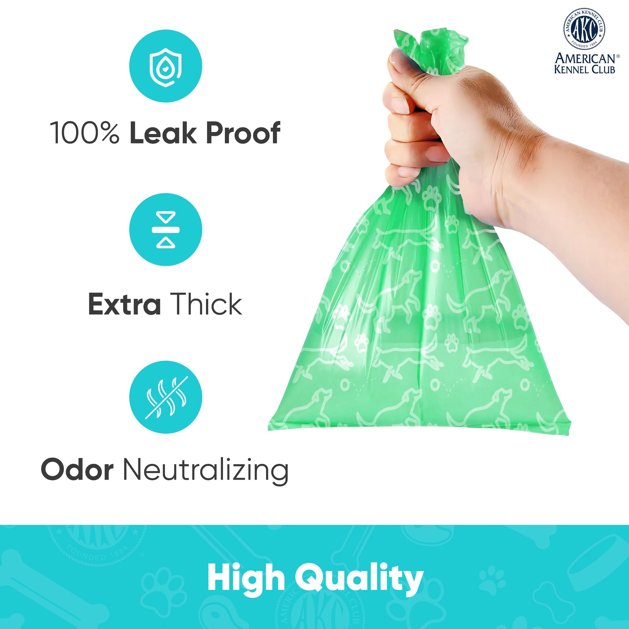 Akc Dog Poop Bags - Leak Proof Pet Waste Bags - 16 Refill Rolls - Lavender Scent - 240 Count (Puppy Print)