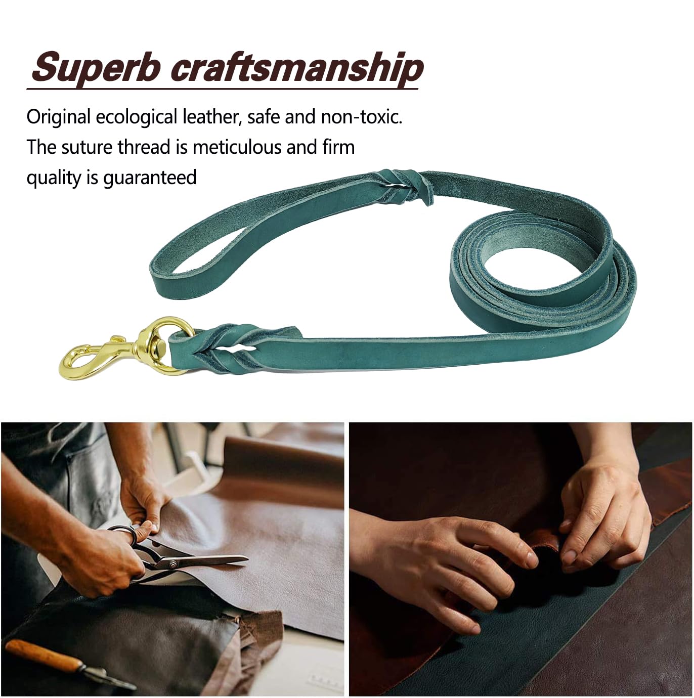 Lwbmg Leather Dog Leash - 6Ft X 3/4 Inch Heavy Duty, Braided, Comfortable For Large, Medium & Small Dogs - Blue