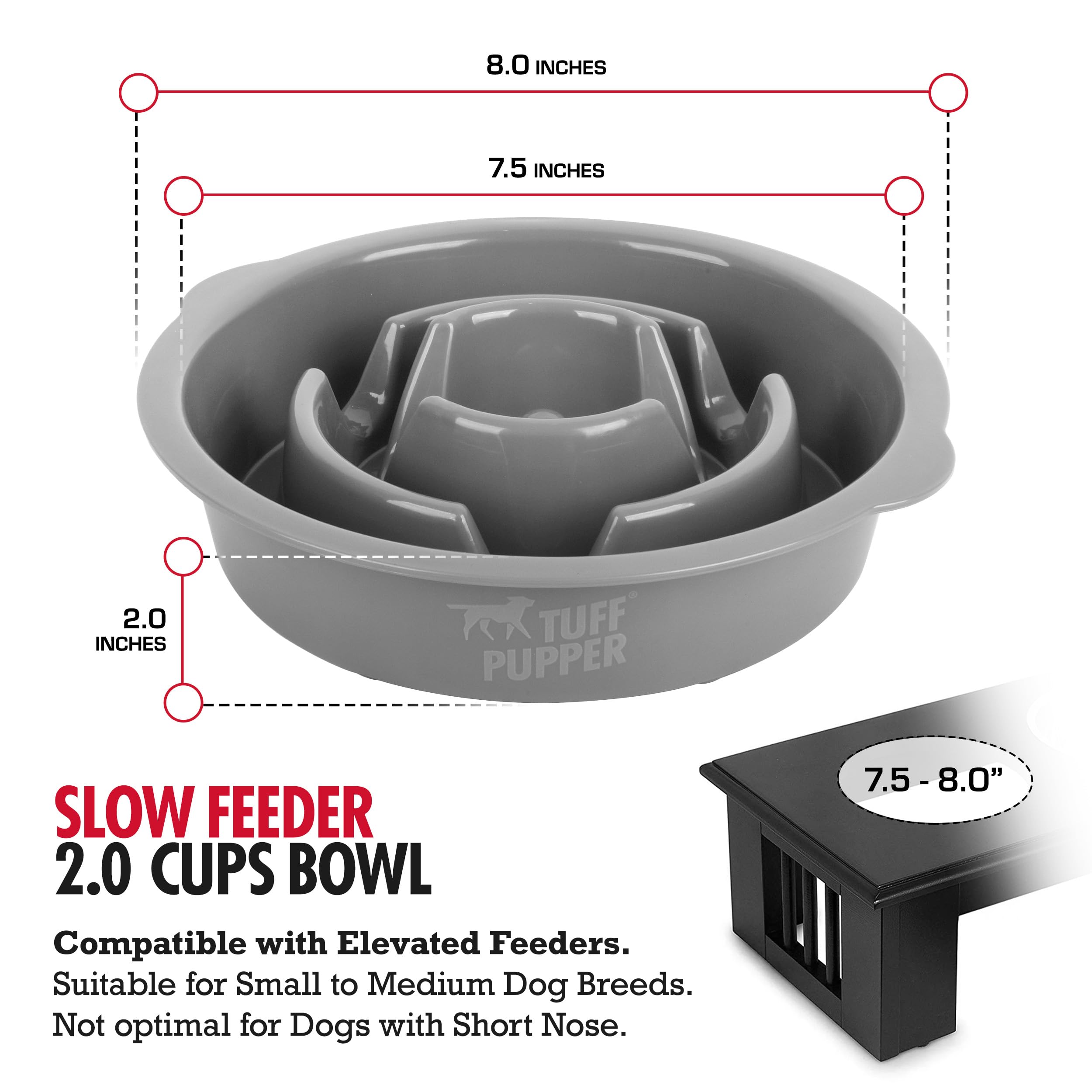 Tuff Pupper Slow Feeder Insert Bowl | Puzzle Maze Slows Down Eating | Elevated Feeder Tray Bowls | Standalone Dog Bowl | Pet Bow