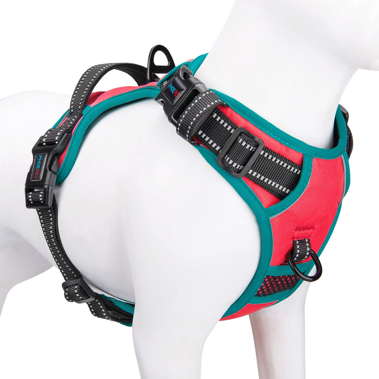 PHOEPET 2019 Upgraded No Pull Dog Harness,3M Reflective Adjustable Vest, with a Training Handle + 2 Metal Leash Hooks+ 3 Snap Bu