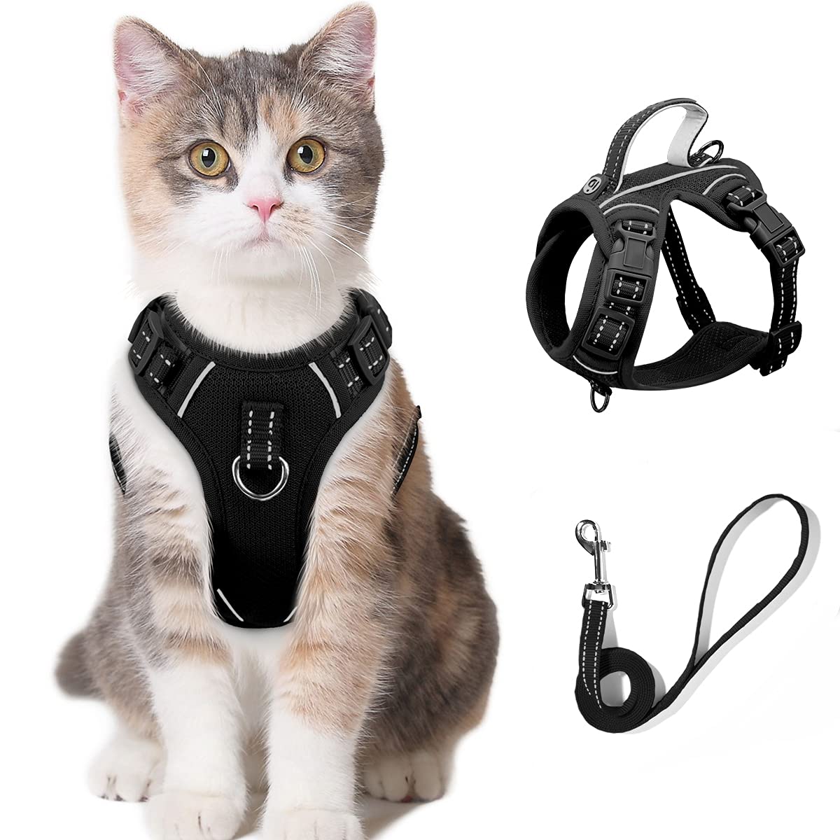 Cat Harness And Leash Set For Walking Escape Proof For Small Large Cat Kitten Harness With Id Tag Pocket (Black,S)