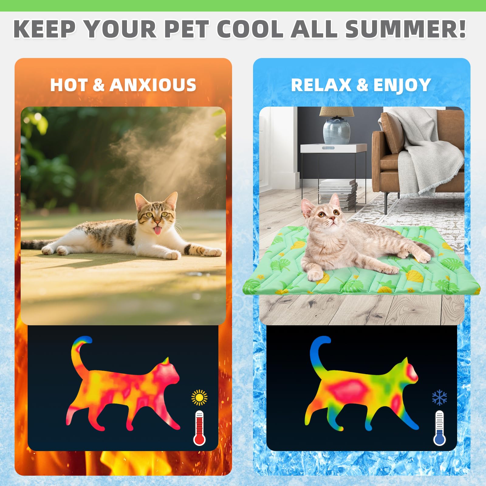 Kooltail Cat Cooling Mat, Upgraded Two Sided Cooling Pad For Dogs Cats Puppy, Soft Pet Sleeping Blanket Keep Cool In Summer With
