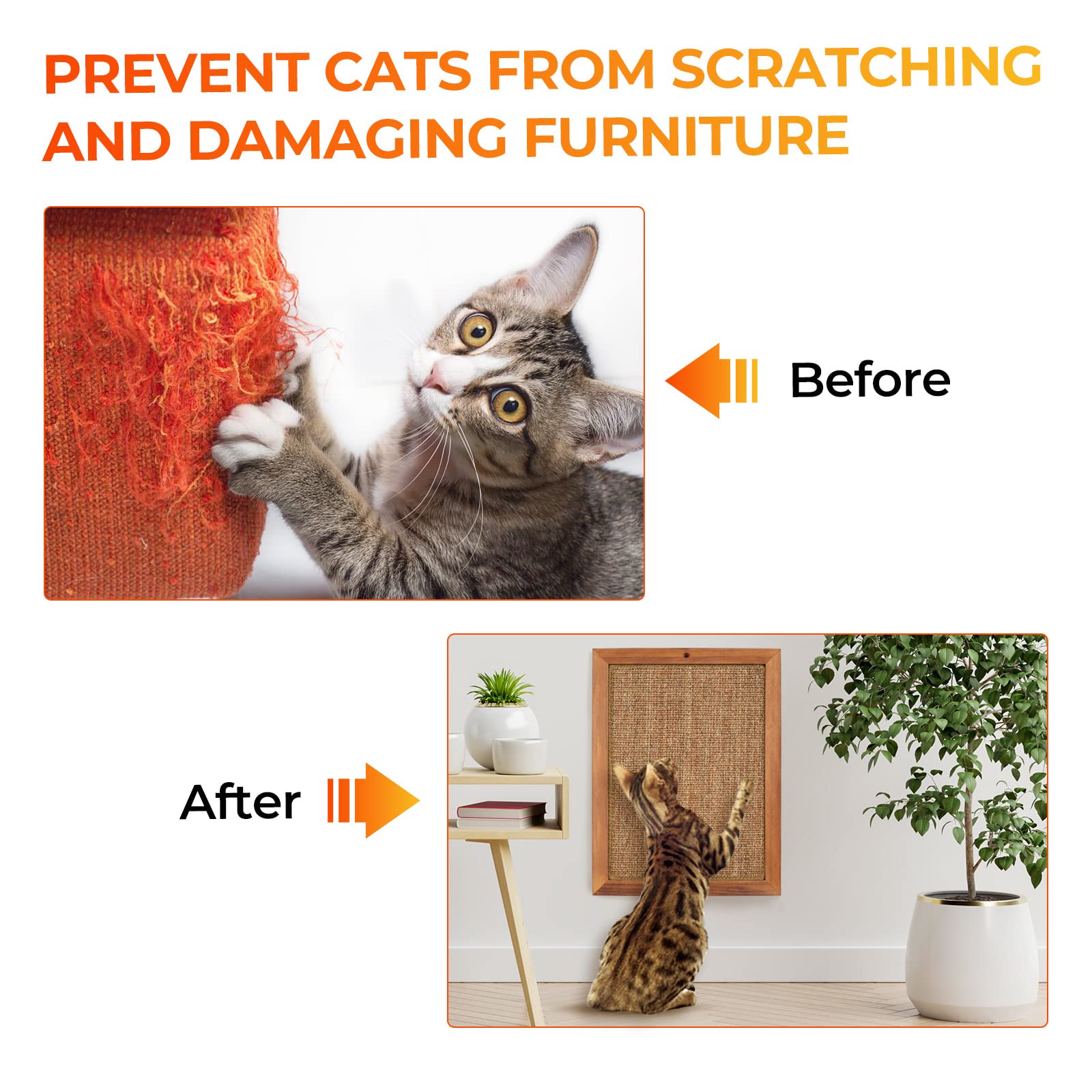 2PCS Cat Scratching Post - BXL, Natural Wooden Sisal Cat Wall Scratcher, Floor or Wall Mounted Vertical Cat Scratch Pad for Indo