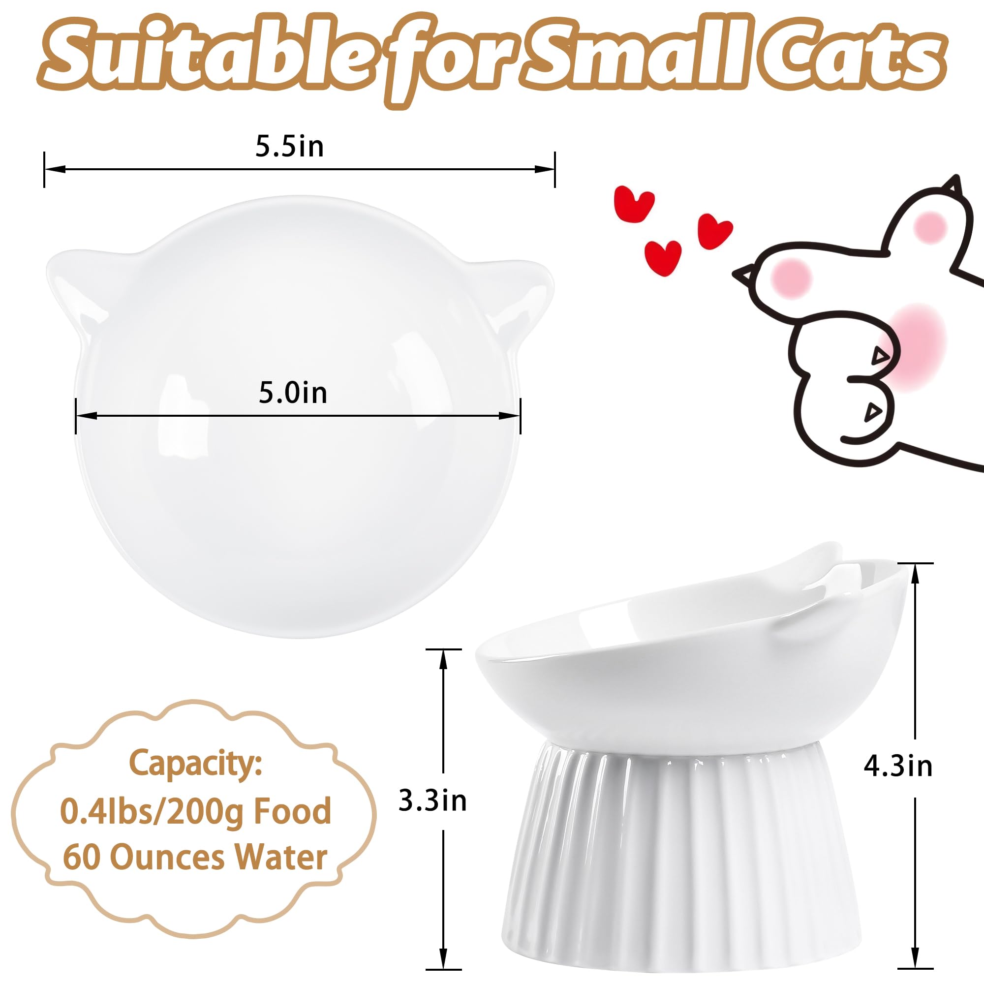 Wellbro Ceramic Raised Cat Bowl,Tilted Raised Bowl Anti Vomit Bowls For Indoor Cats Whisker Friendly Pet Feeder For Cats Puppies