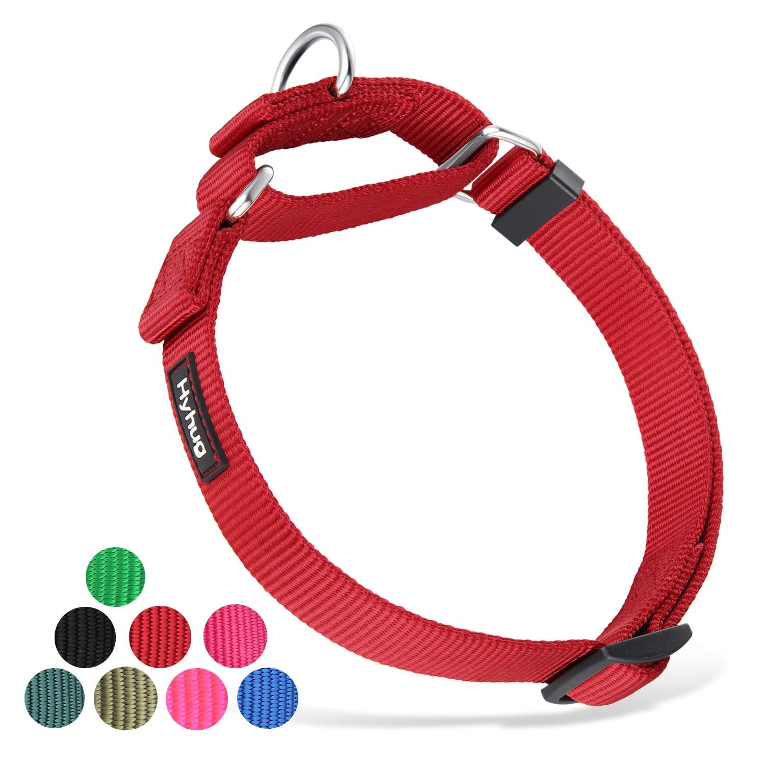 Hyhug Heavy Duty Nylon Escape Proof Adjustable Martingale Large Boy and Girl Dog Collar - Walking Training Daily Use.(Large,Red)