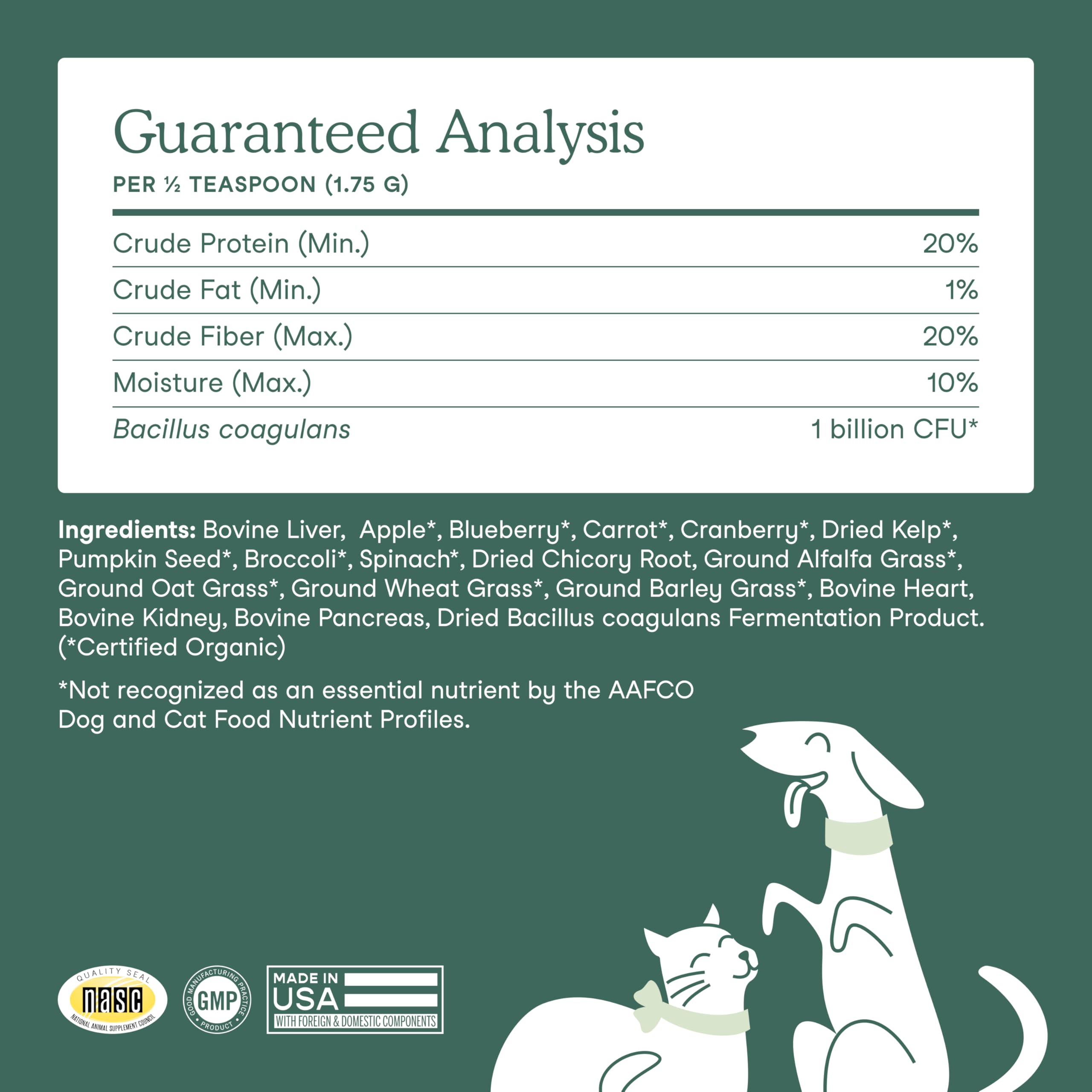 Fera Pet Organics Whole Food Multivitamin Cat and Dog Food Topper - Vet Created Cat & Dog Vitamins Plus Minerals, Micronutrients