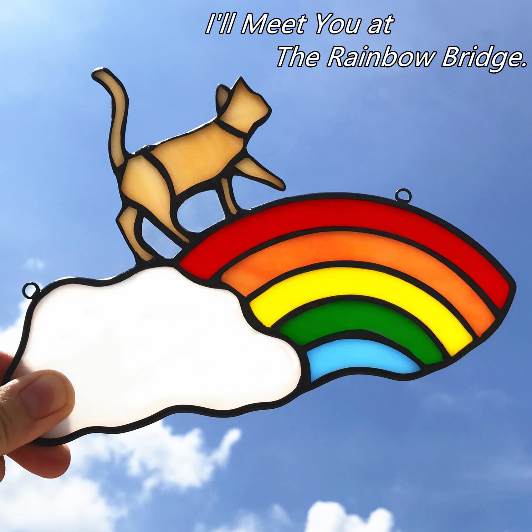 Lcensp Orange Cat Decor Gifts For Cat Lovers, Stained Glass Window Hangings Cat Suncatcher For Window, Pet Cat Memorial Gifts Fo