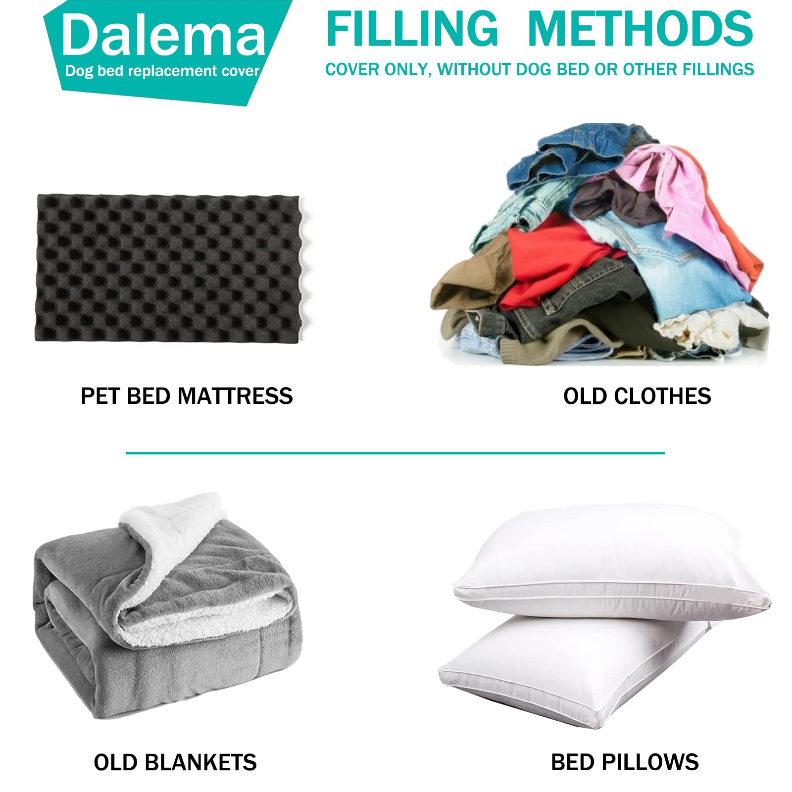 Dalema Dog Bed Cover 44L X 32W X 4H Inch.100% Waterproof Heavy Duty Durable Oxford Dog Bed Replacement Covers.Washable Removable Pet Bed Mattress Cover With Zipper.Black,Cover Only.