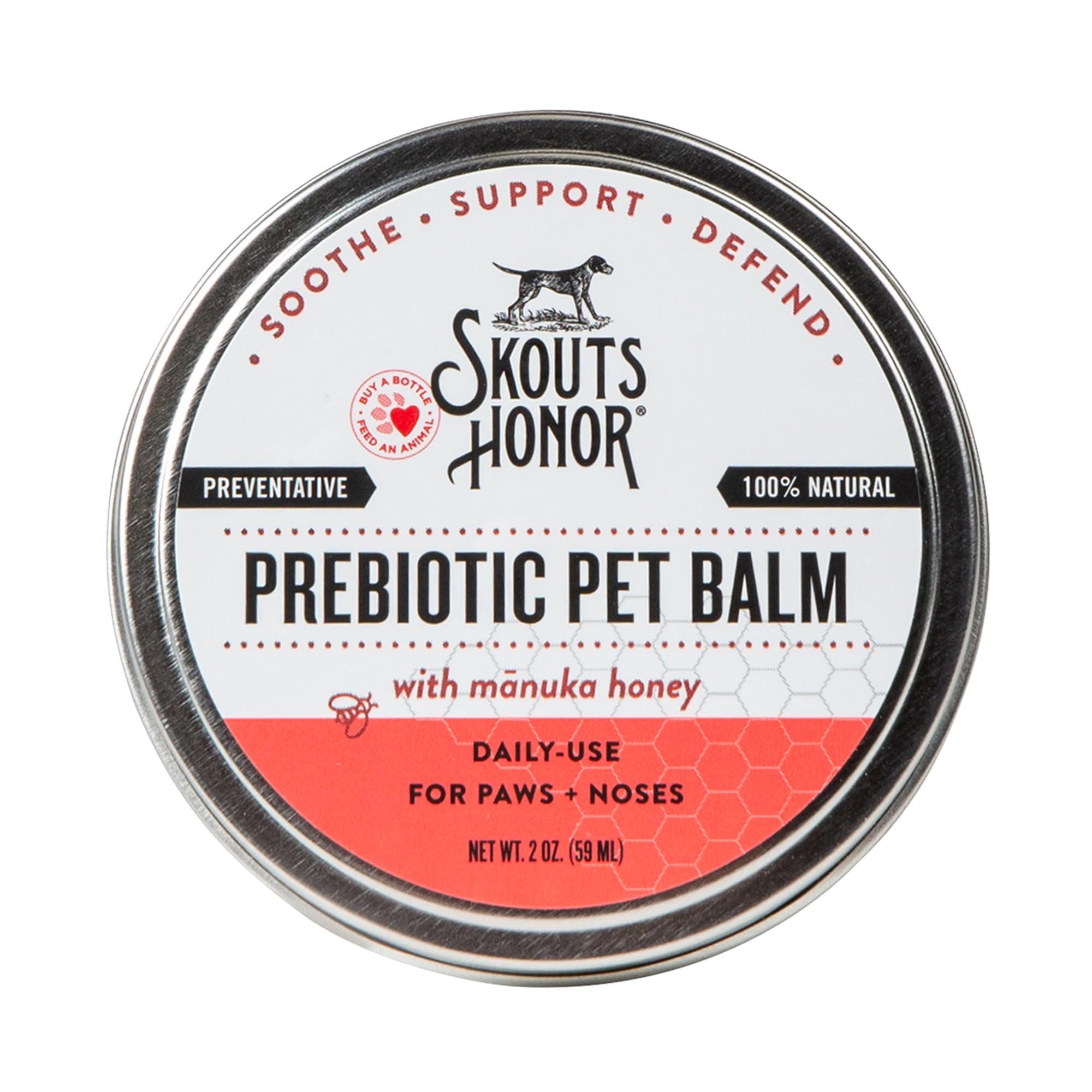 SKOUTS HONOR Prebiotic Pet Balm - 100% Natural and Made with Manuka Honey, Soothes Dry, Itchy Paws and Noses - Safe for Cats an