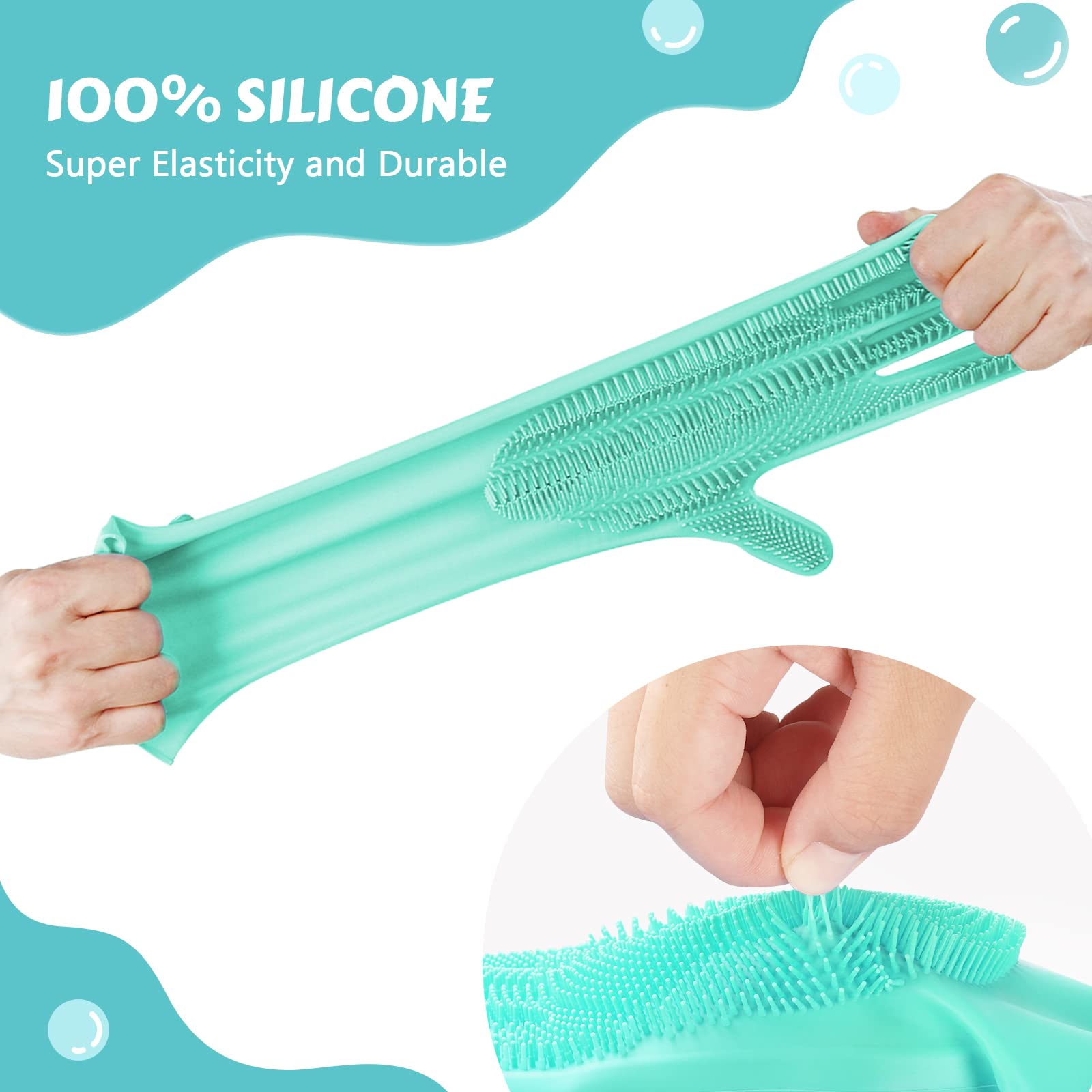 Pecute Pet Grooming Gloves Large, Heat Resistant Cat Bathing Gloves With High-Density Teeth, Silicone Dog Bathing Gloves With En