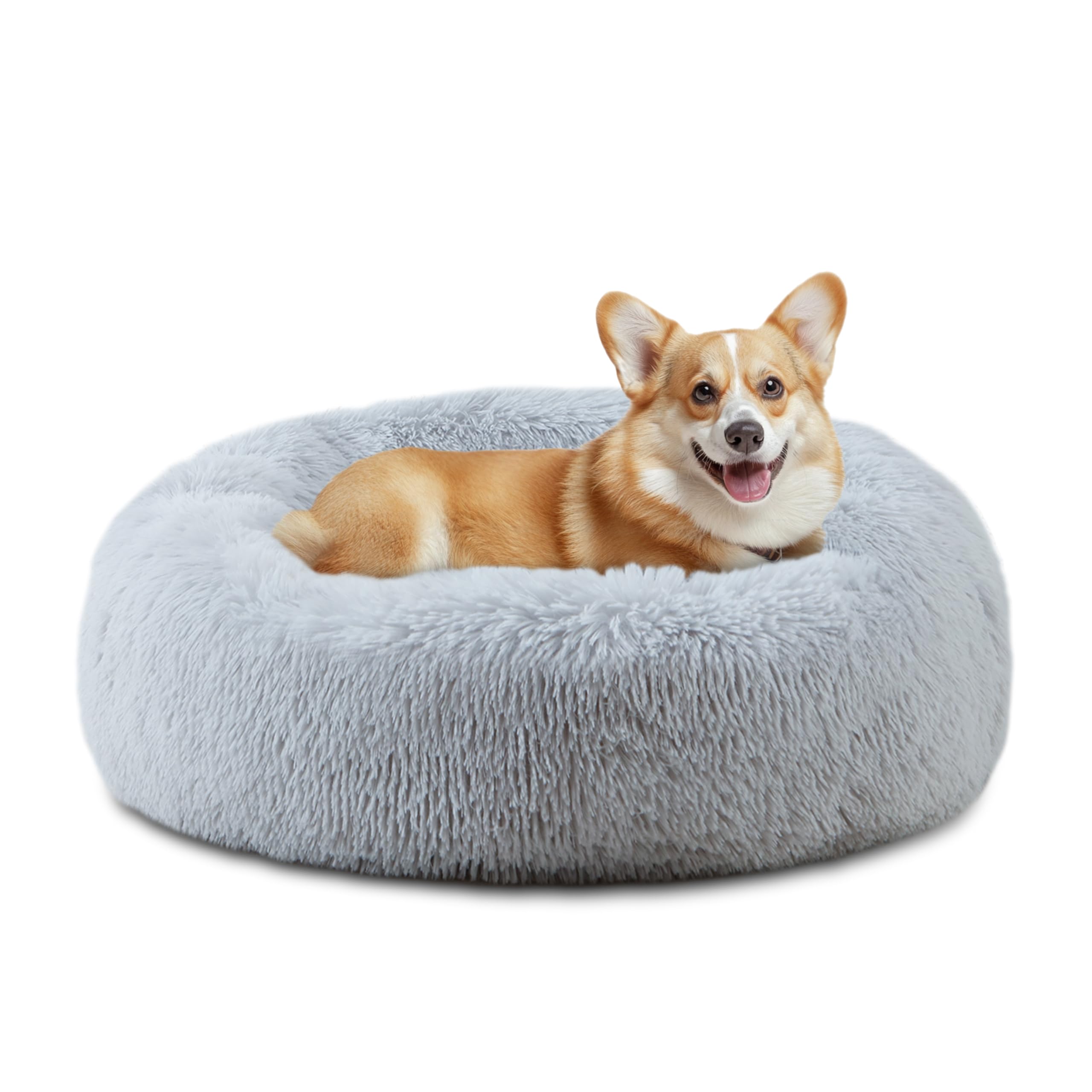 ELSKER&HOME Calming Dog Bed,Donut Washable Warming Soft Round 30 inches Dog Beds for Medium Dogs,Anti-Anxiety Fluffy Plush Cushi