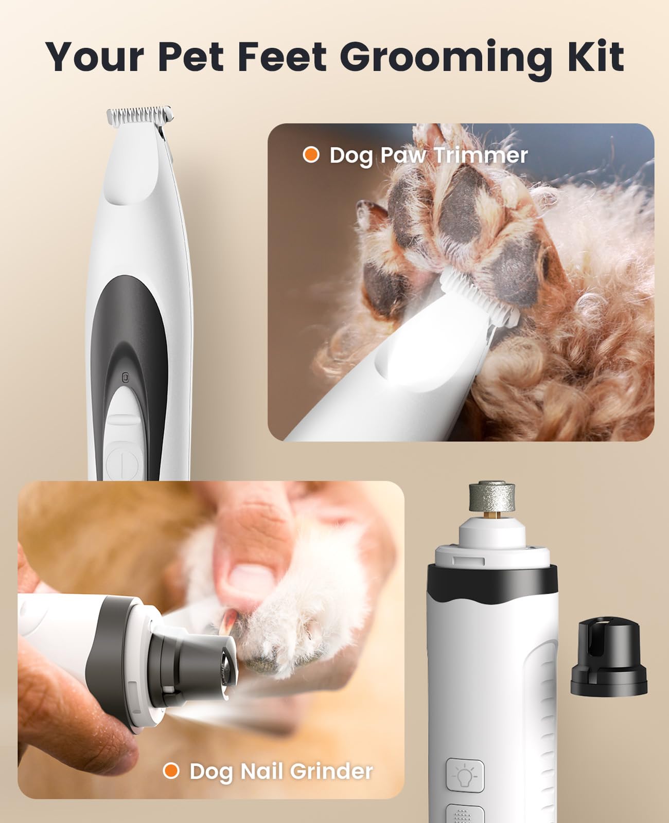 Oneisall Quiet Dog Trimmer For Paws Dog Nail Grinder Paw Trimmer With 2 Led Lights 35Db Grooming Kit Safe Nail Kit Cordless Rech