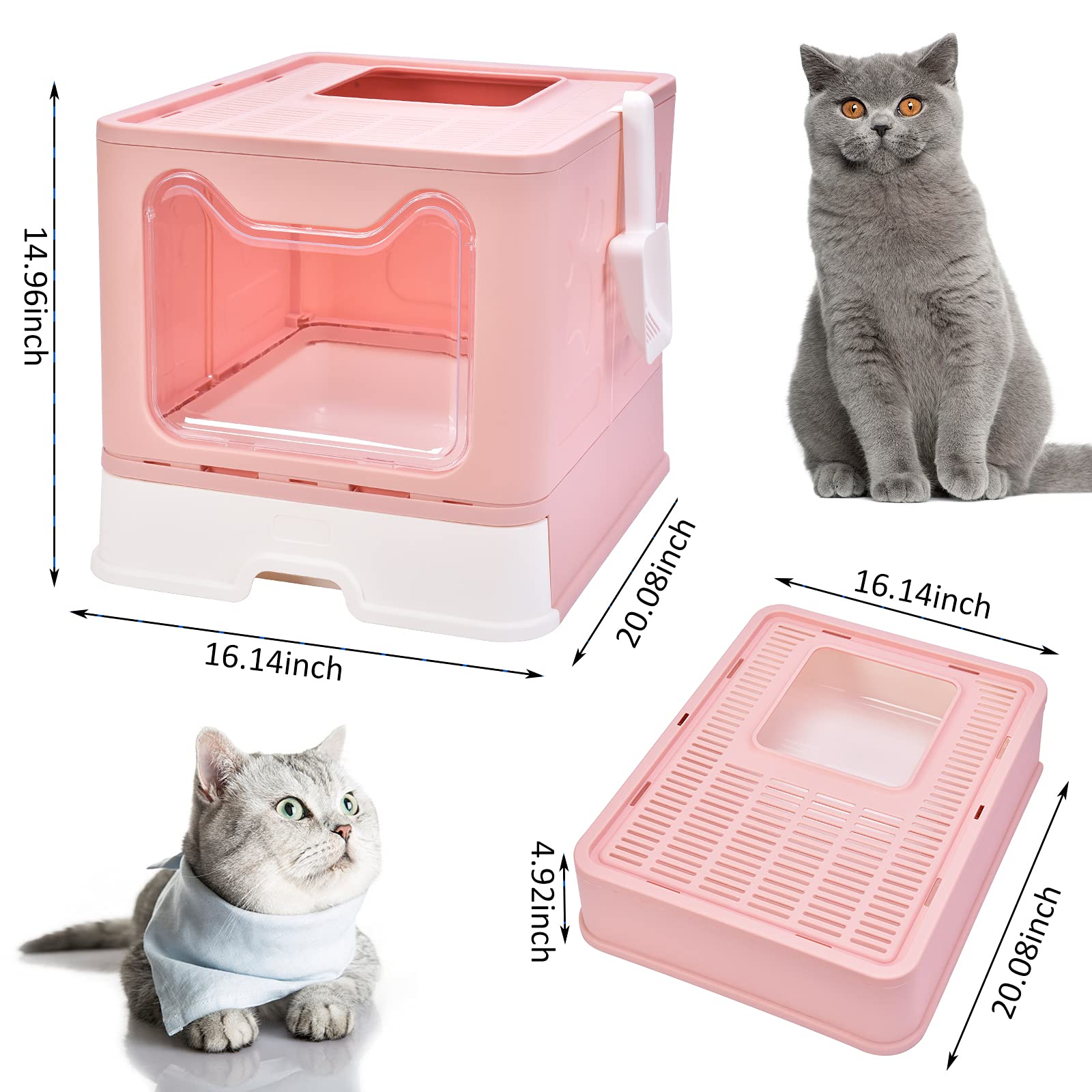 Cat Litter Box Foldable Portable Cat Litter Pan With Lid,Top Entry Litter Box Large Covered Cat Litter Box For Travel With Cat L