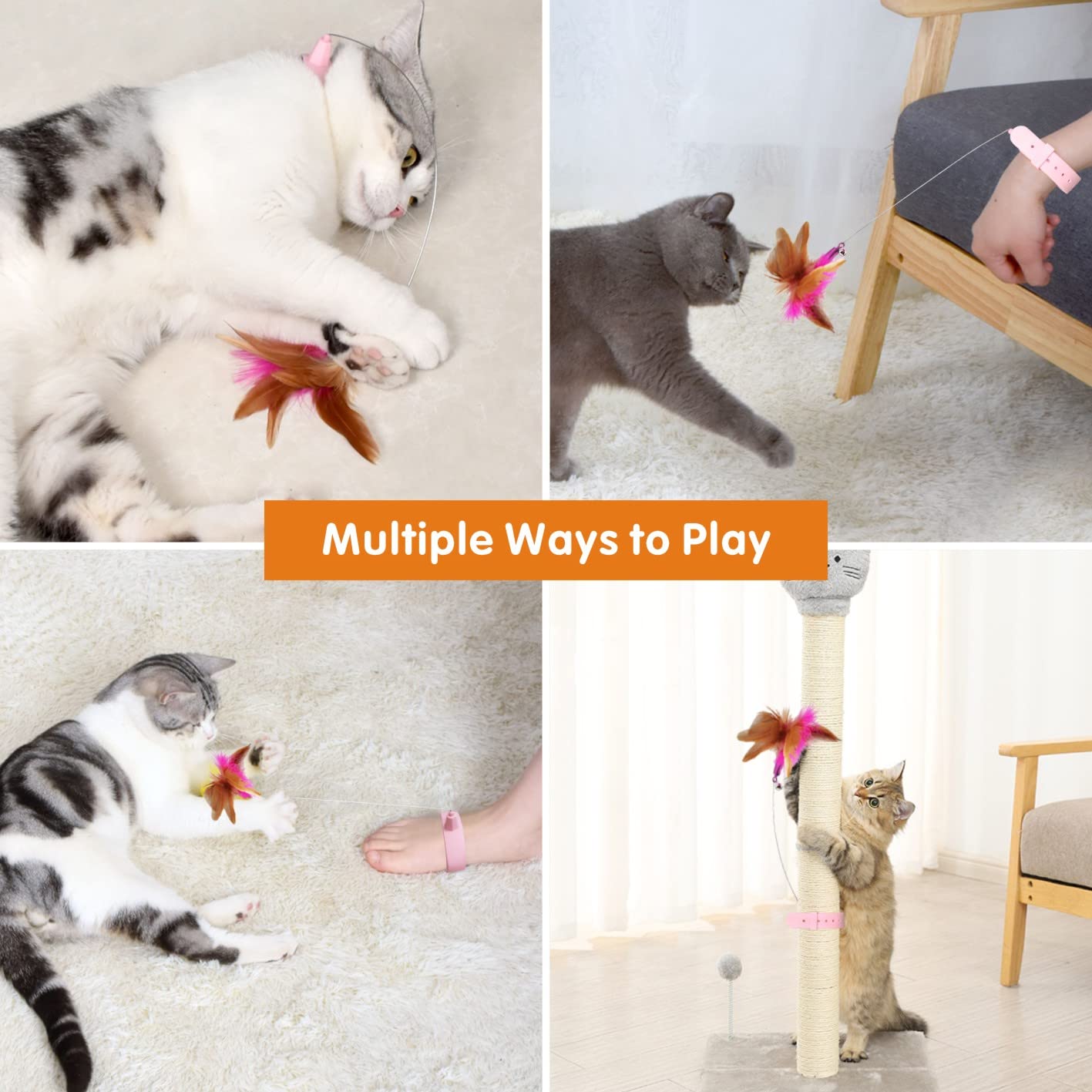 Otunrues Cat Feather Collar Toy, Interactive Toys For Indoor Cats Self Play Funny Teaser Wand Neck 3-In-1 Collar Toy Feathers Wi